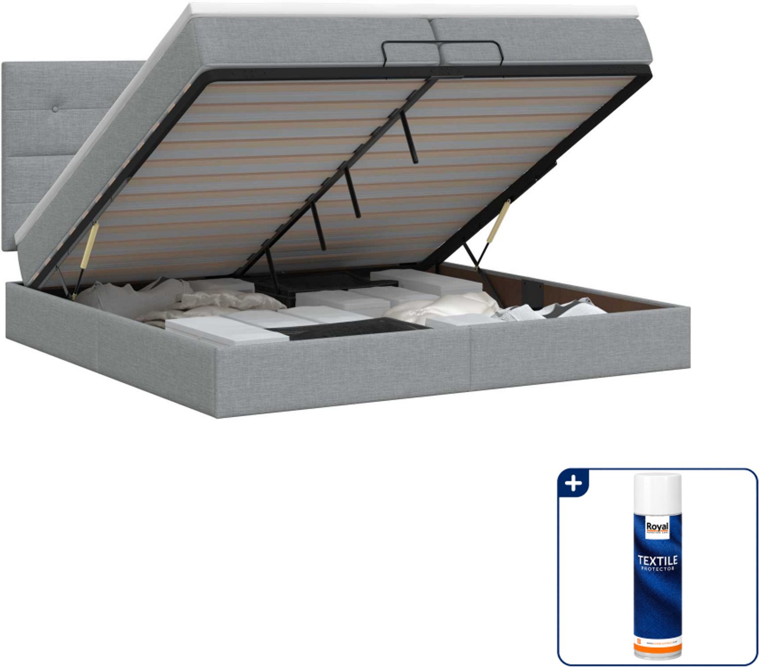 vidaXL Ottoman bed met matras - 200 x 200 cm - stof - lichtgrijs - Inclusief textielbeschermer 500 ml