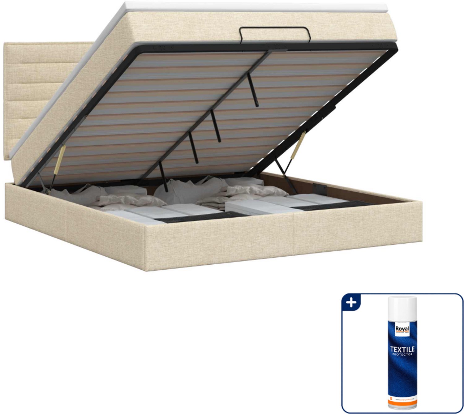 vidaXL Queensize bed met matras - 160 x 200 cm - stof - crèmekleurig - Inclusief textielbeschermer 500 ml