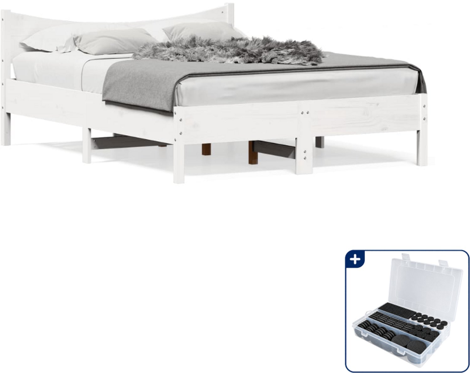vidaXL bedframe - 140 x 190 cm - massief grenenhout - wit - Inclusief antikrasvilt 177-delig