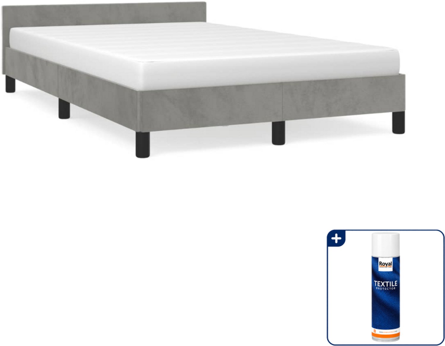 vidaXL bedframe - 120 x 190 cm - fluweel - lichtgrijs - Inclusief textielbeschermer 500 ml