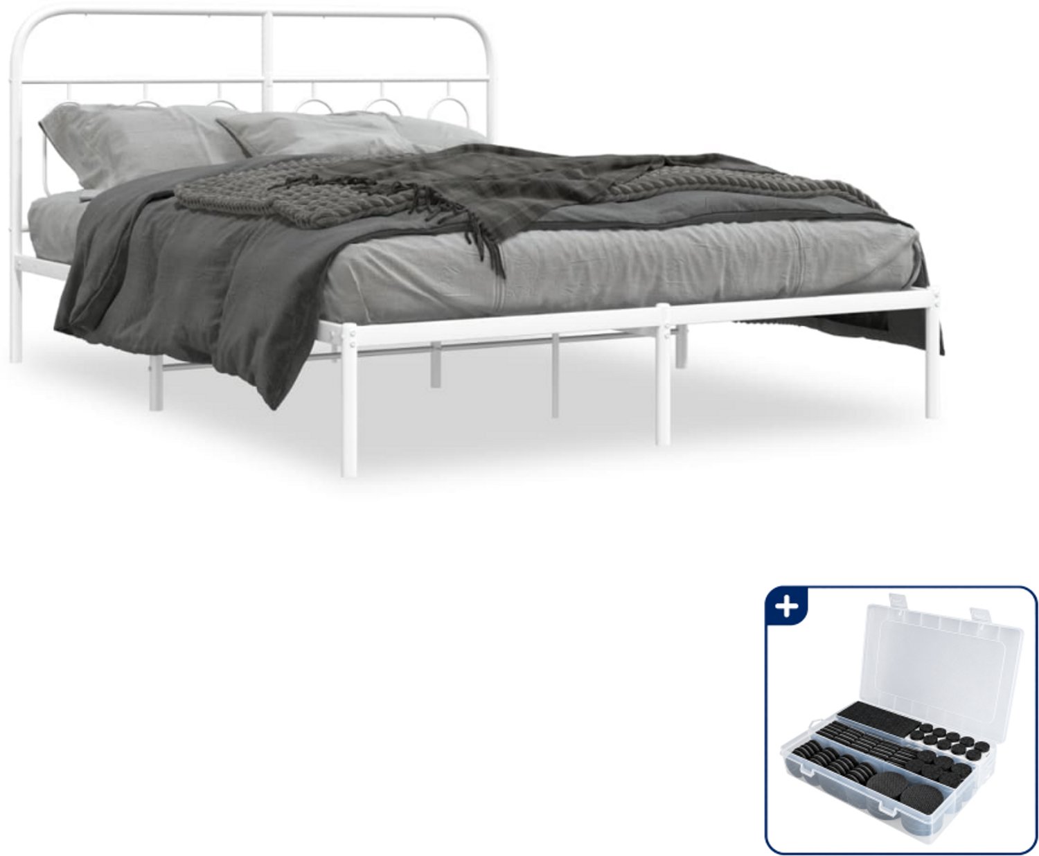 vidaXL bedframe - 150 x 200 cm - staal - wit - Inclusief antikrasvilt 177-delig