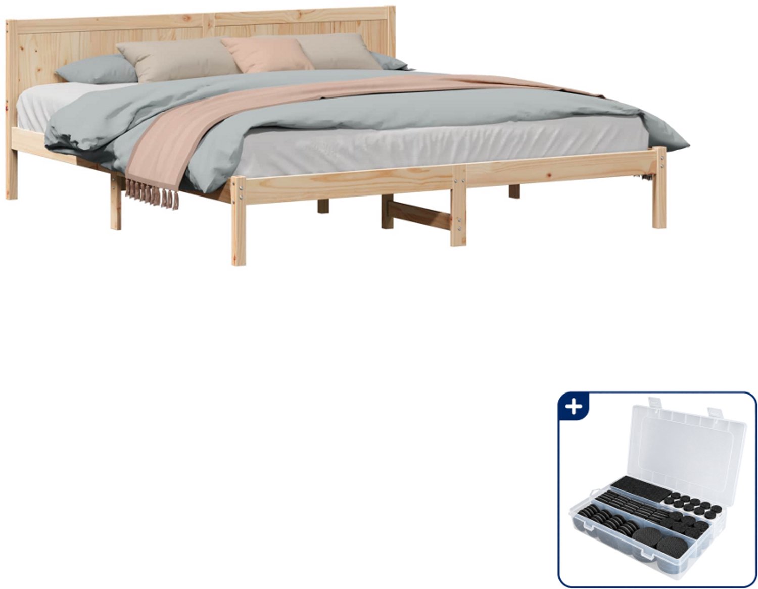 vidaXL Bedframe - Super kingsize - 180 x 200 cm - massief grenen - bruin - Inclusief antikrasvilt 177-delig