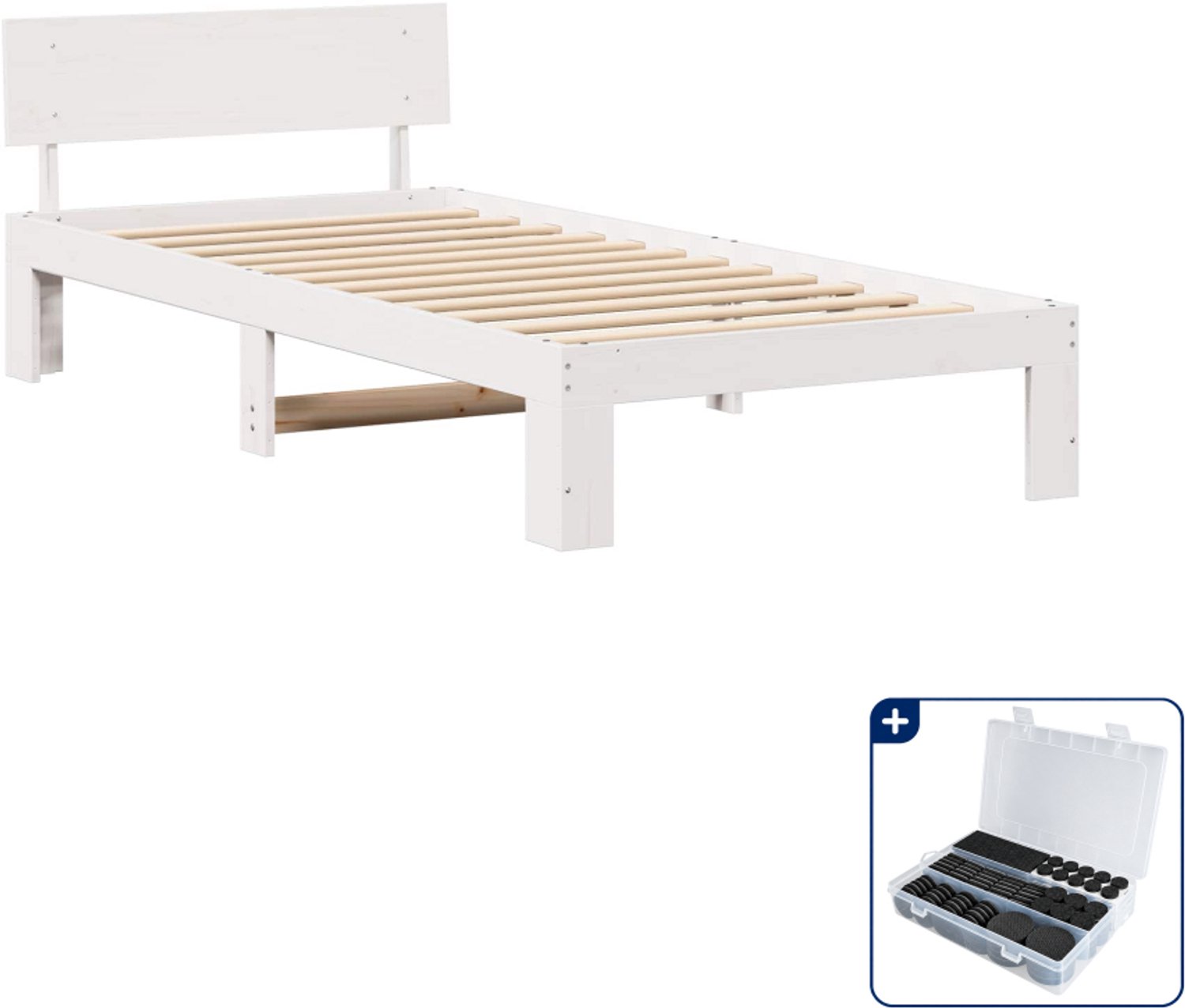vidaXL bedframe met hoofdeinde - 90 x 200 cm - massief grenen - wit - Inclusief antikrasvilt 177-delig