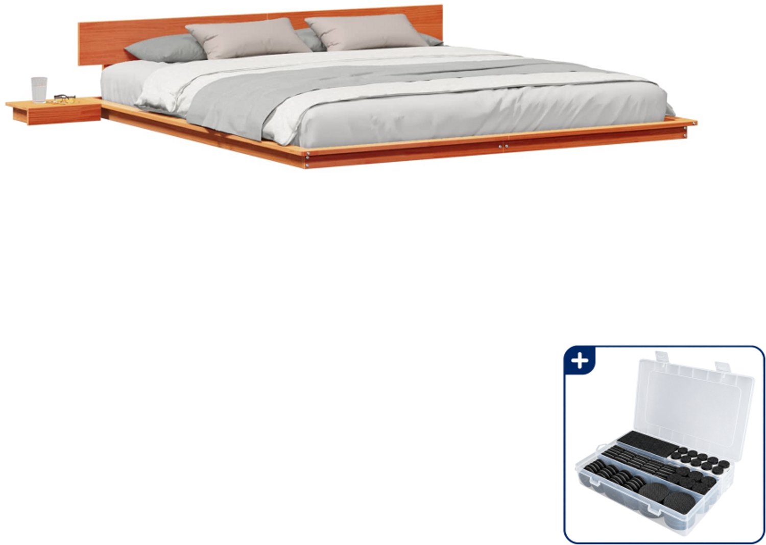 vidaXL bedframe met nachttafel - 200 x 200 cm - hout - bruin - Inclusief antikrasvilt 177-delig