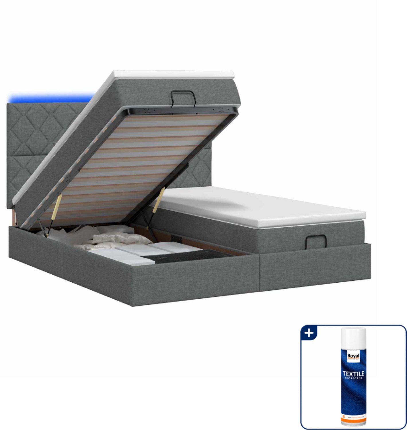 vidaXL Kingsize bed met matras en LED - 180 x 200 cm - donkergrijs - Inclusief textielbeschermer 500 ml