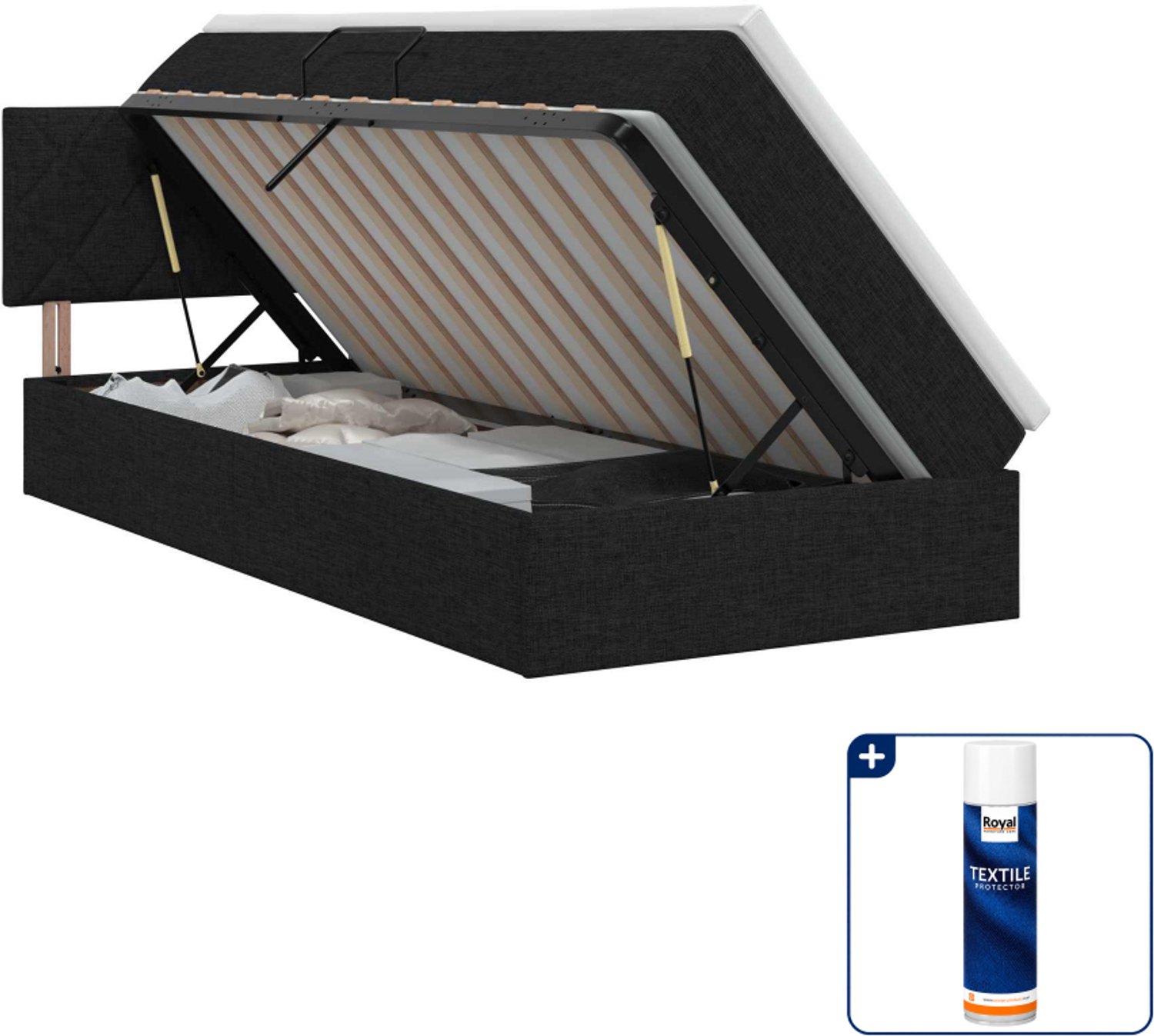 vidaXL opbergbed met matras - 90 x 190 cm - zwart - Inclusief textielbeschermer 500 ml