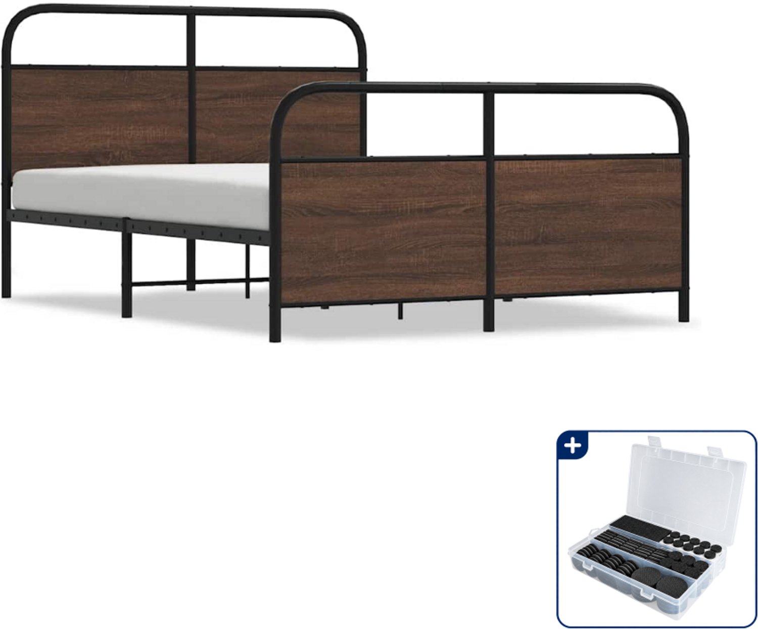 vidaXL bedframe - 120 x 190 cm - bruineiken - Inclusief antikrasvilt 177-delig