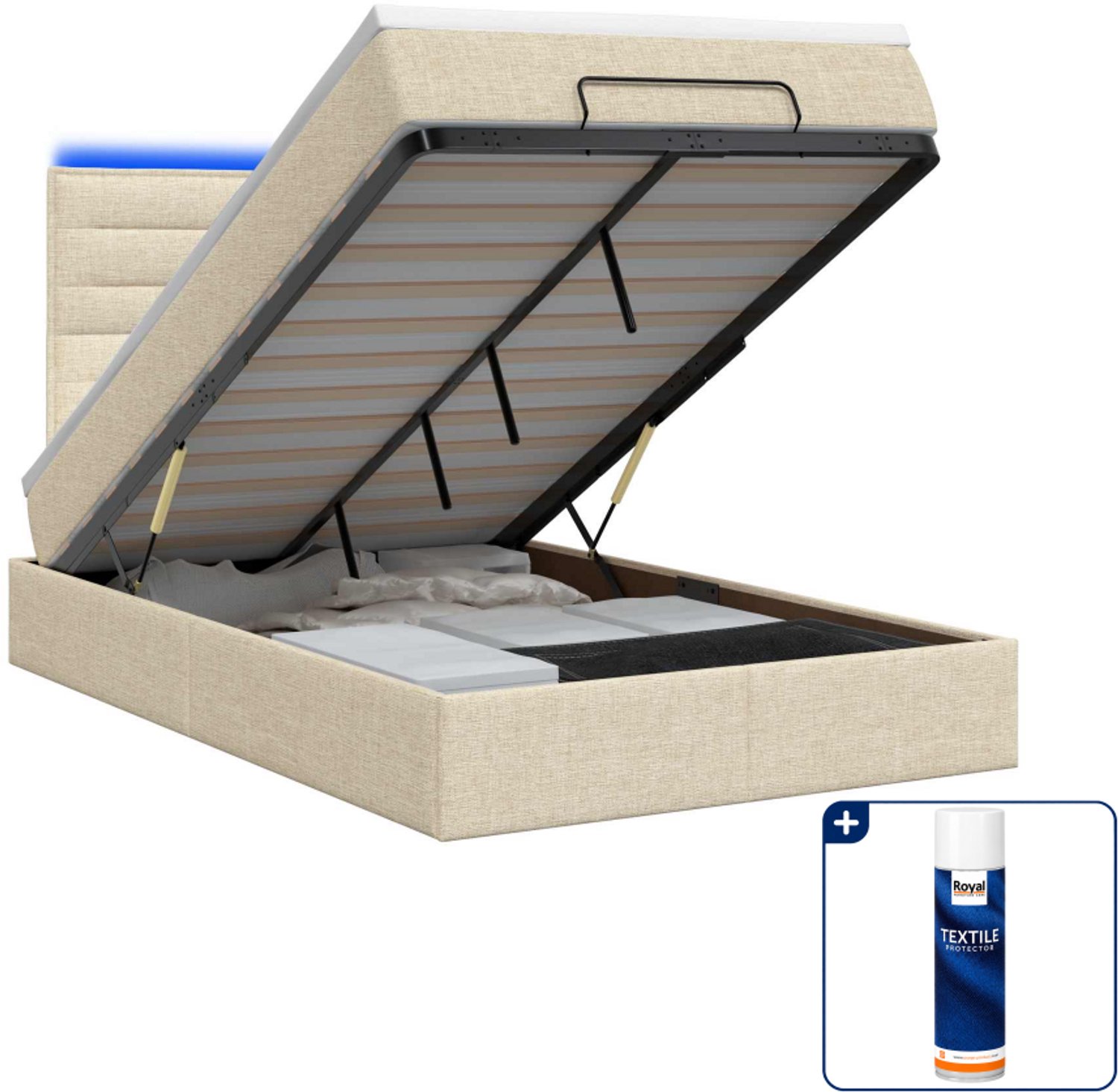 vidaXL ottoman bed - 120 x 200 cm - crèmekleurig - Inclusief textielbeschermer 500 ml