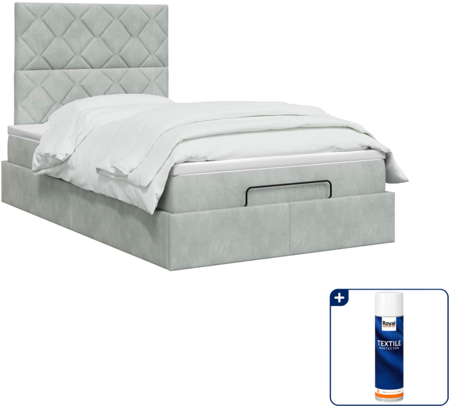 vidaXL Ottoman bed met matras - 120 x 200 cm - fluweel - lichtgrijs - Inclusief textielbeschermer 500 ml