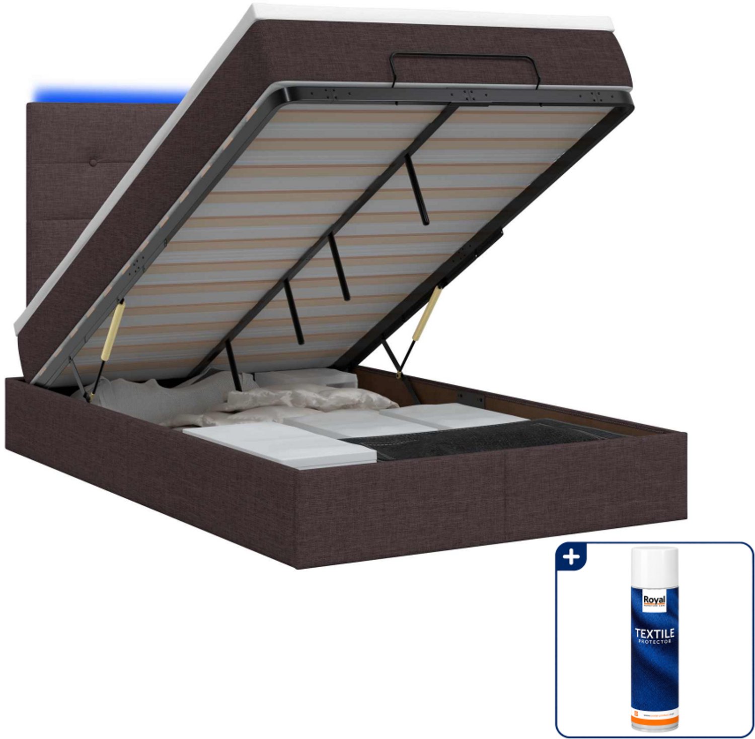 vidaXL ottoman bed - 120 x 200 cm - donkerbruin - Inclusief textielbeschermer 500 ml