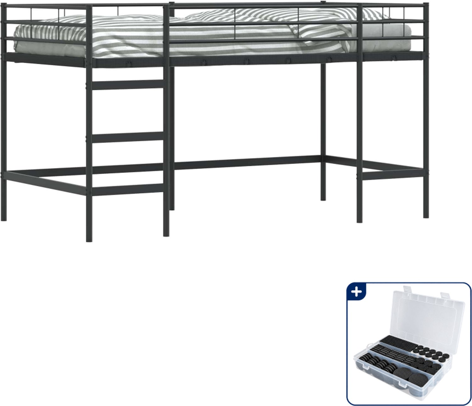 vidaXL loftbed - 100 x 200 cm - staal - zwart - Inclusief antikrasvilt 177-delig