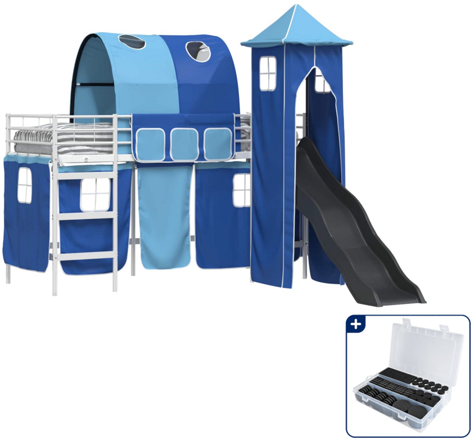 vidaXL kinderstapelbed - 100 x 190 cm - metaal - wit en blauw - Inclusief antikrasvilt 177-delig