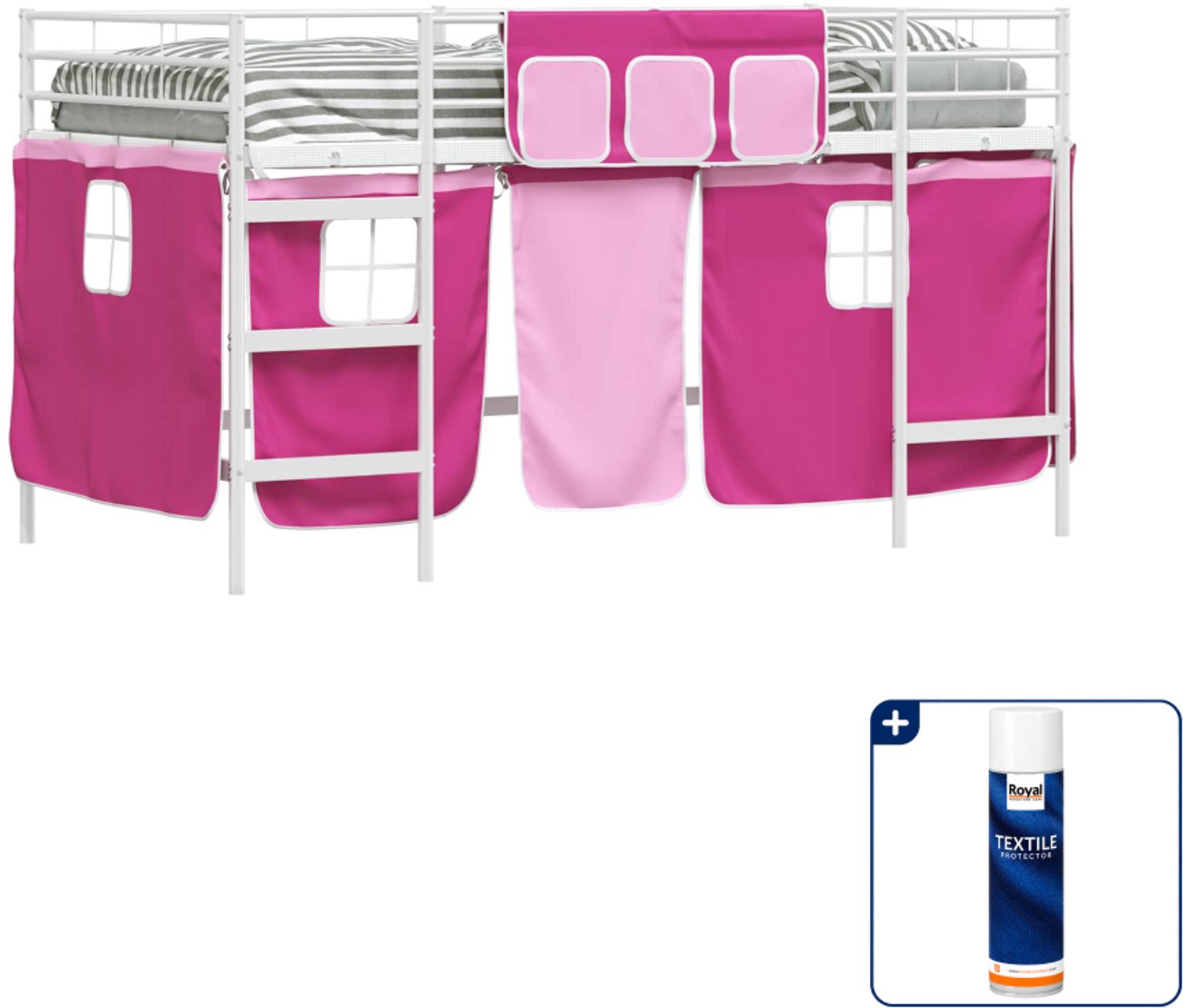 vidaXL hoogslaper voor kinderen - 80 x 200 cm - metaal - wit/roze - Inclusief textielbeschermer 500 ml