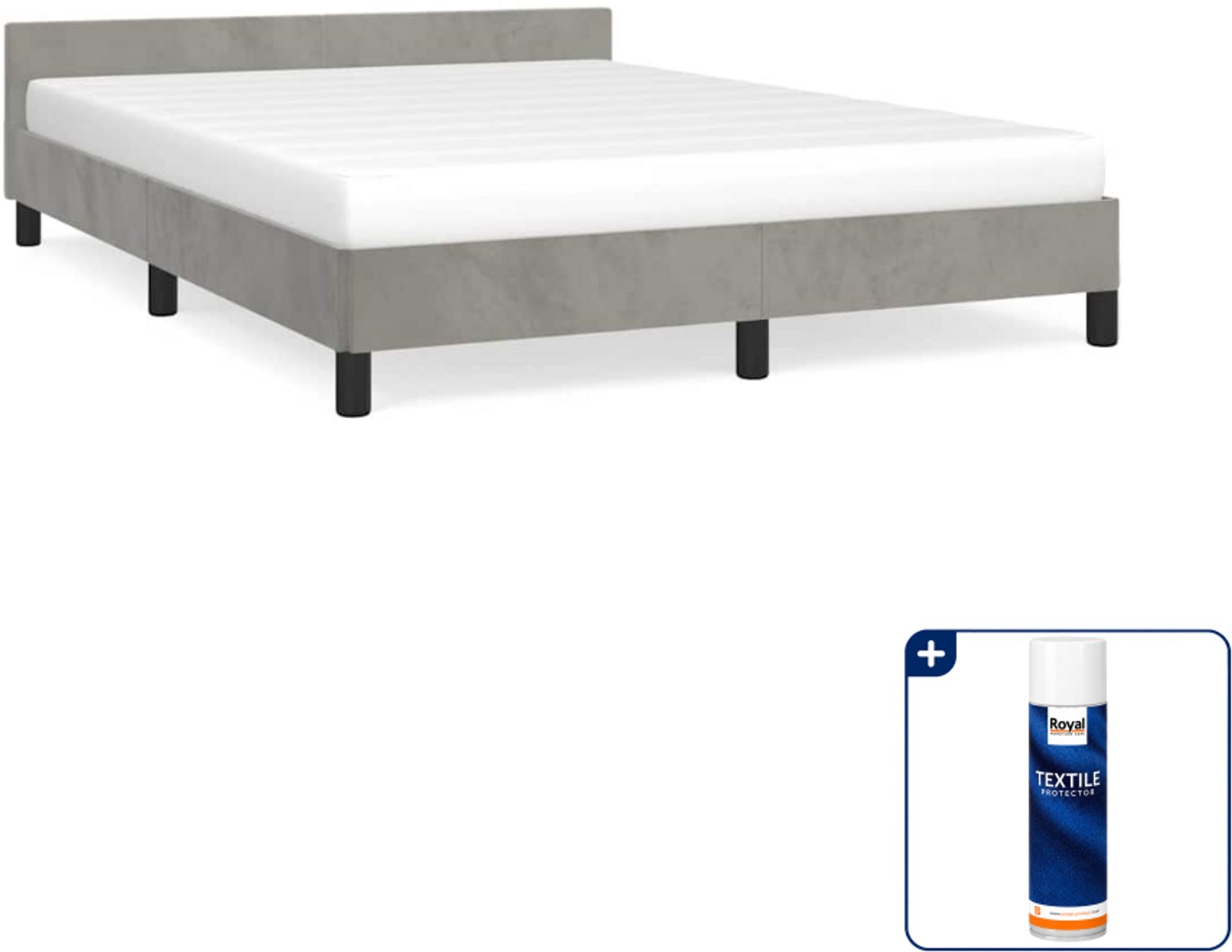 vidaXL Small double bedframe 140 x 200 cm - fluweel - lichtgrijs - Inclusief textielbeschermer 500 ml