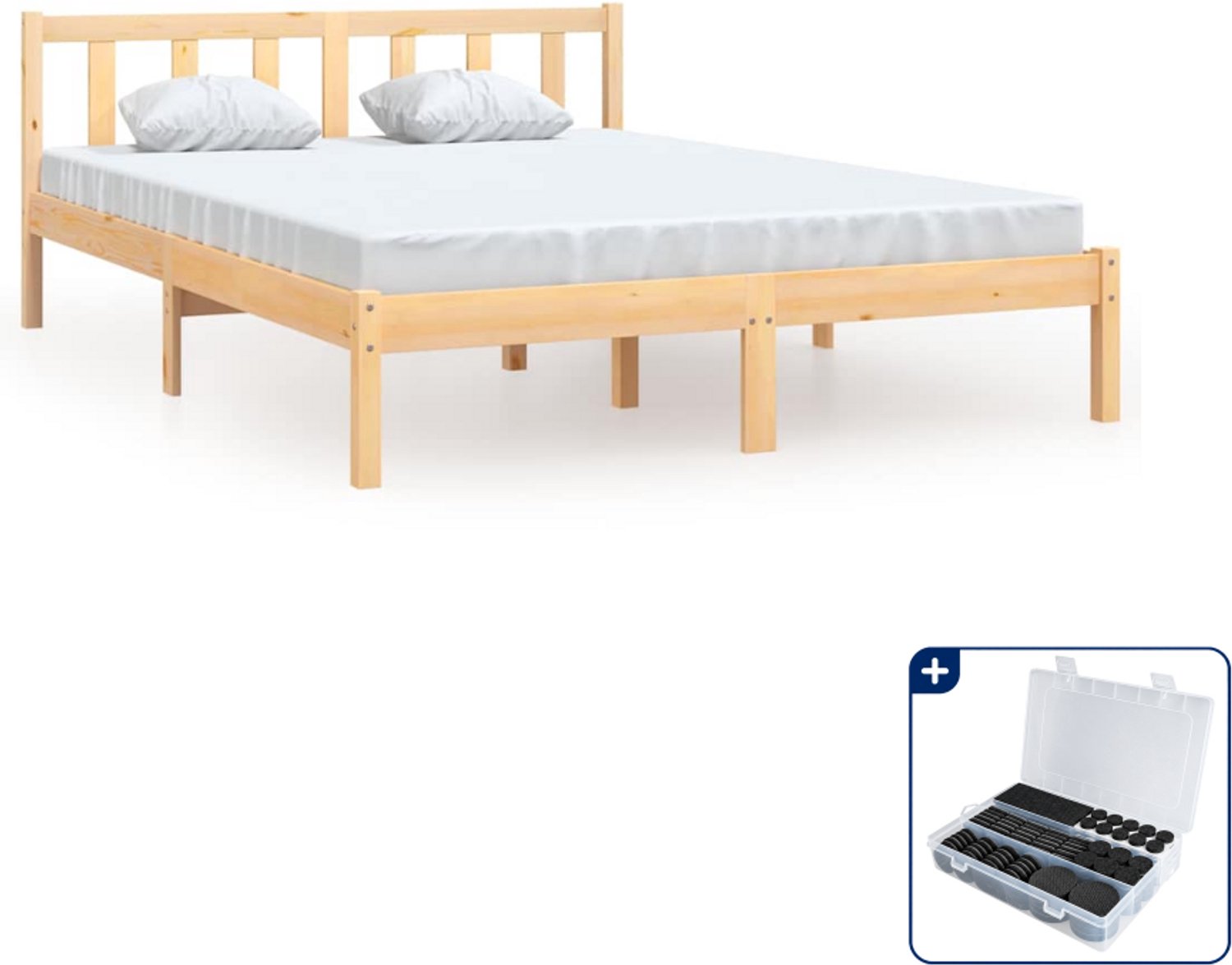 vidaXL Queensize bedframe 160 x 200 cm - massief grenenhout - Inclusief antikrasvilt 177-delig Bruin