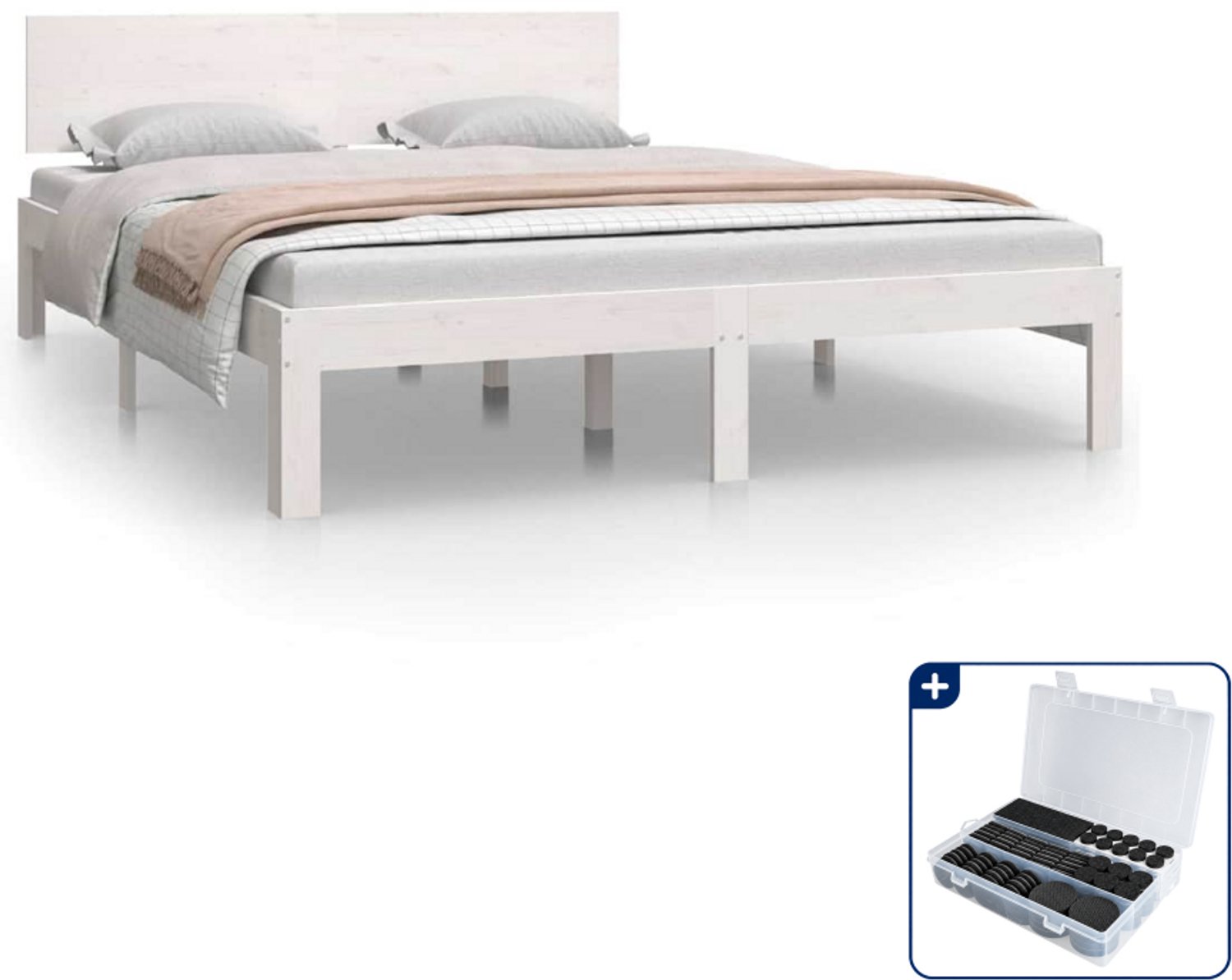 vidaXL bedframe Small double 140 x 200 cm - wit - Inclusief antikrasvilt 177-delig