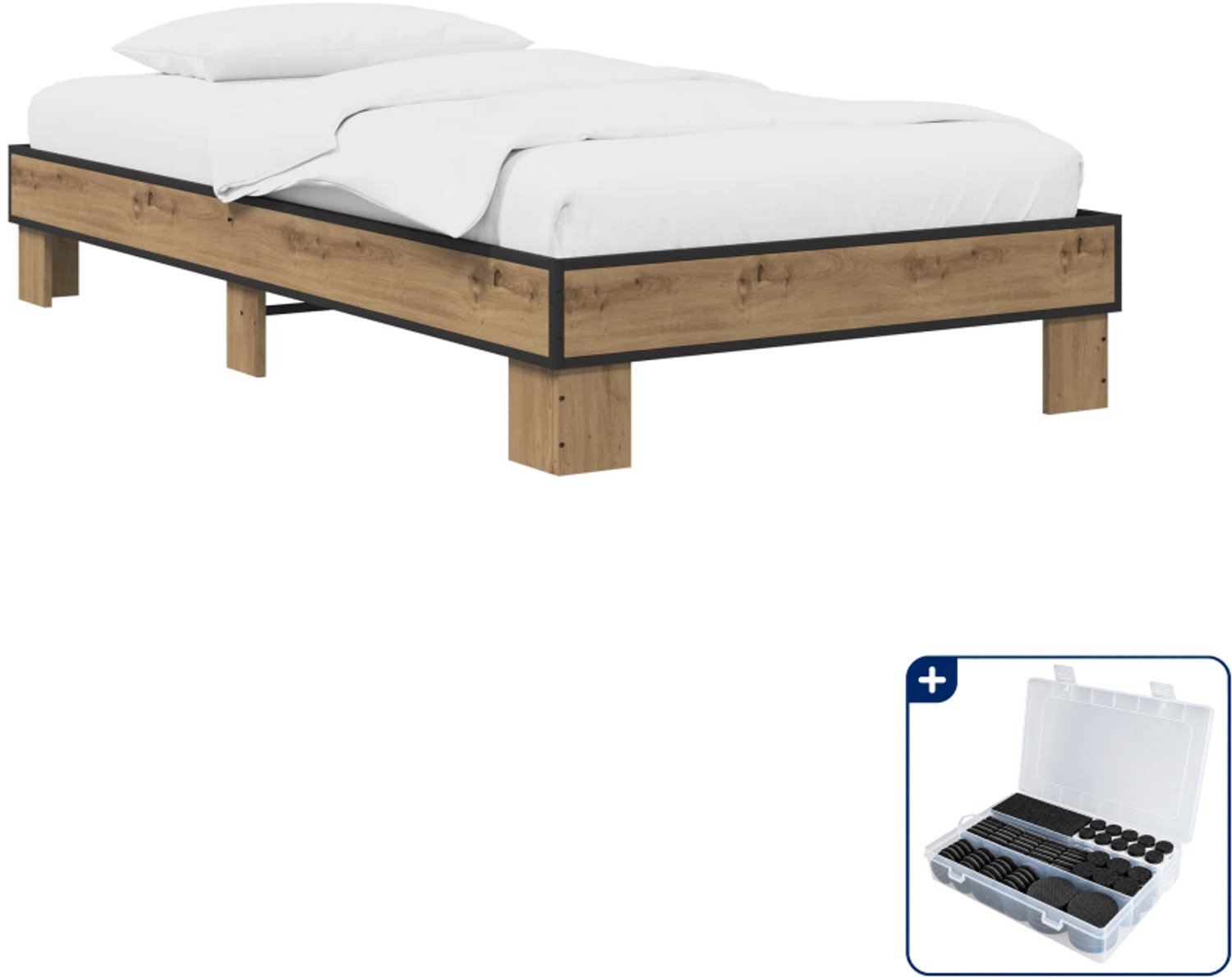 vidaXL bedframe 80 x 200 cm - bewerkt hout - artisanaal eiken - Inclusief antikrasvilt 177-delig Bruin