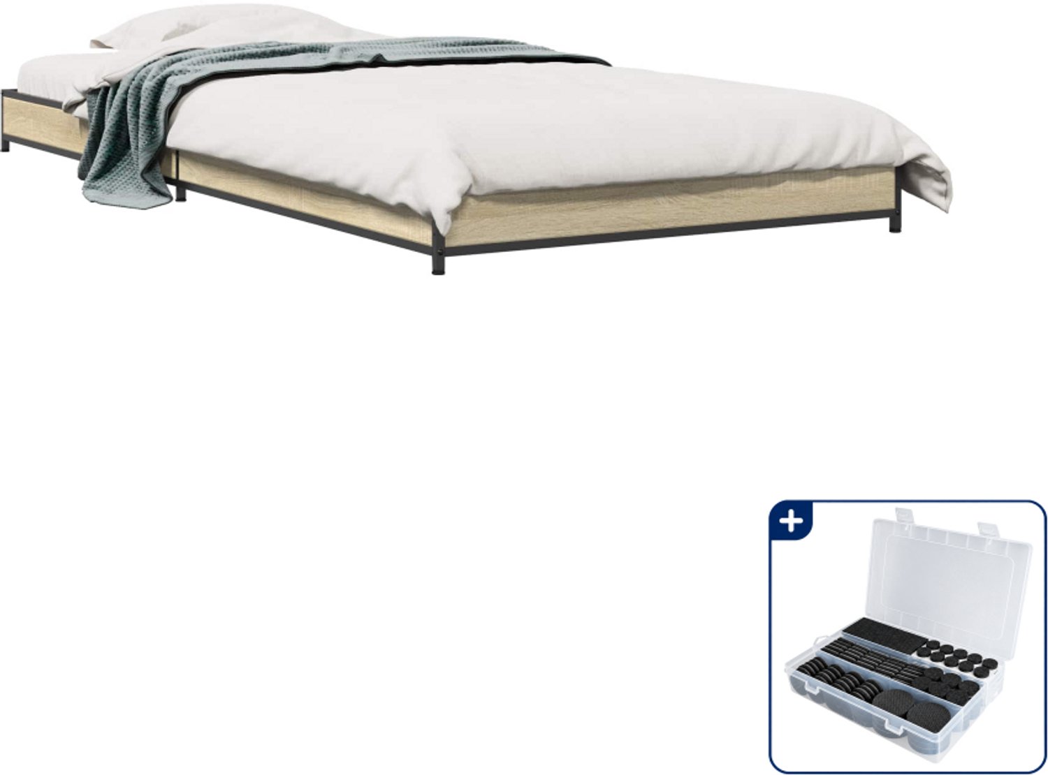 vidaXL bedframe - 80 x 200 cm - bewerkt hout - sonoma eiken - Inclusief antikrasvilt 177-delig Bruin