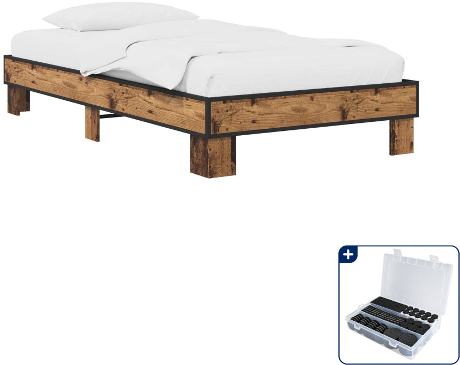 vidaXL bedframe - 80 x 200 cm - bewerkt hout - oud hout - Inclusief antikrasvilt 177-delig Bruin
