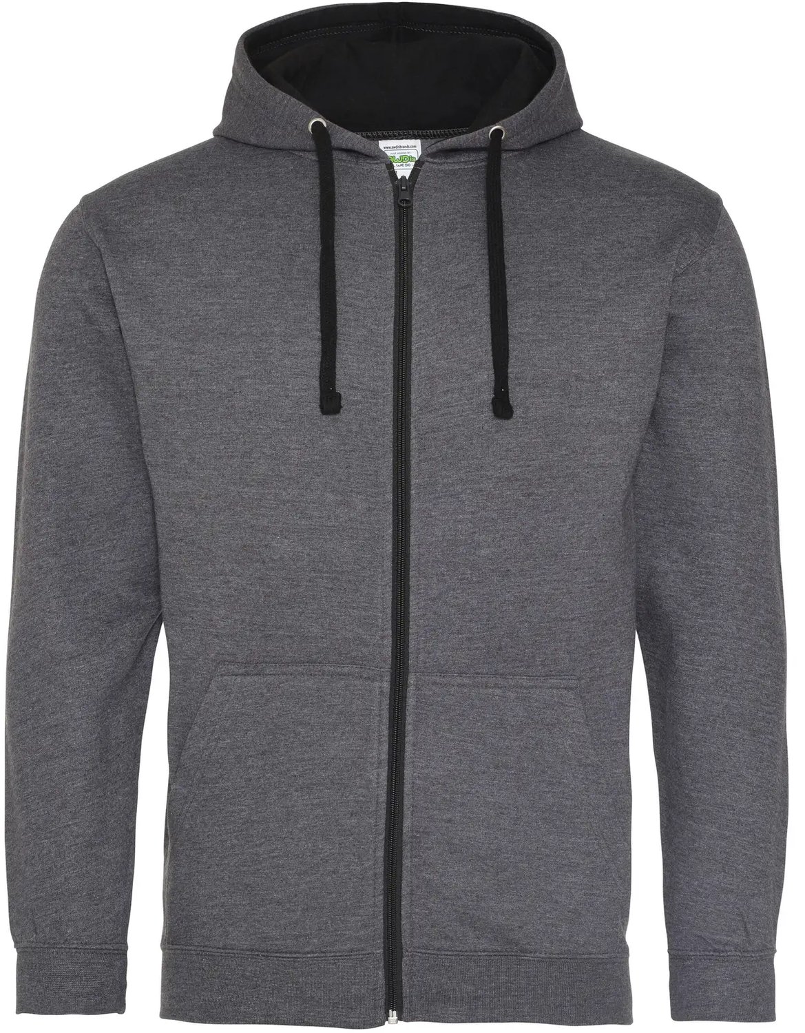 Gecontrasteerde hoodie met rits Just Hoods Varsity Houtskool