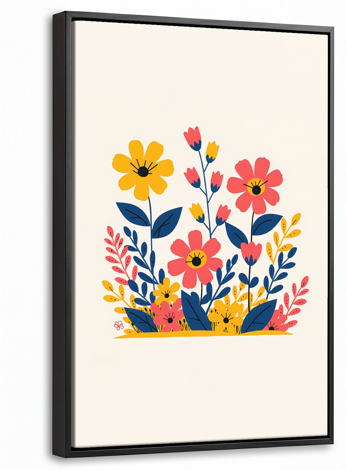 Canvas Schilderij met Baklijst 20x30cm - Illustratie - Bloemen - Bladeren - Roze - Muurdecoratie woonkamer - Slaapkamer decoratie - Kamer accessoires - Schilderijen op canvas met lijst