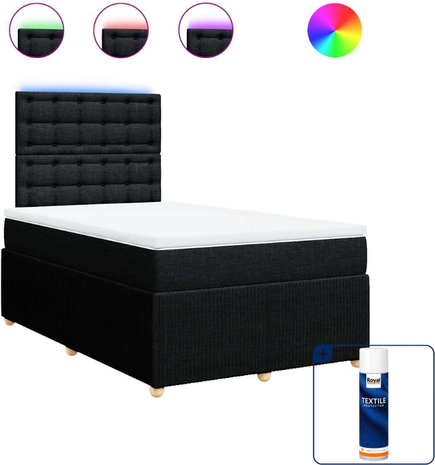 vidaXL boxspring met matras - 120 x 200 cm - stof - zwart - Inclusief textielbeschermer 500 ml
