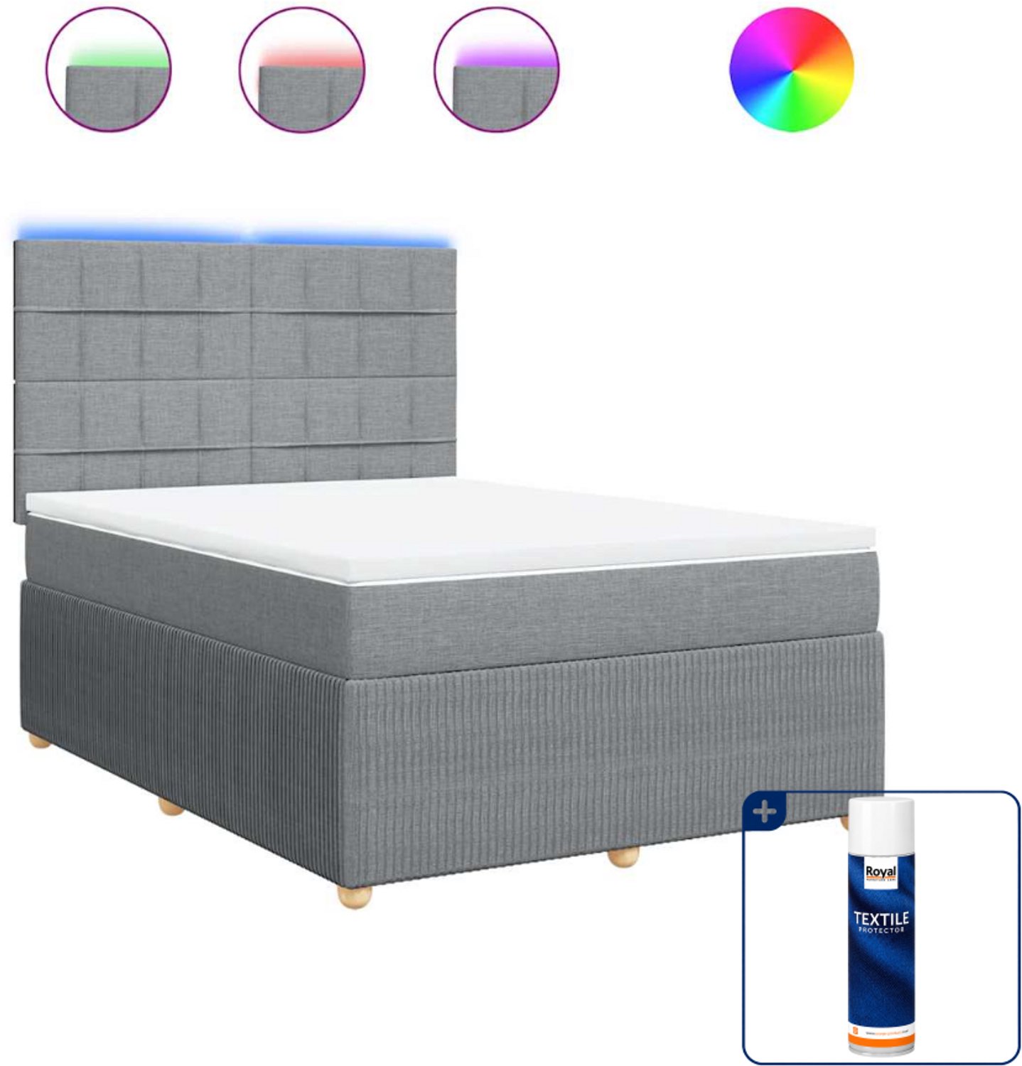 vidaXL boxspring met matras - 140 x 190 cm - stof - lichtgrijs - Inclusief textielbeschermer 500 ml