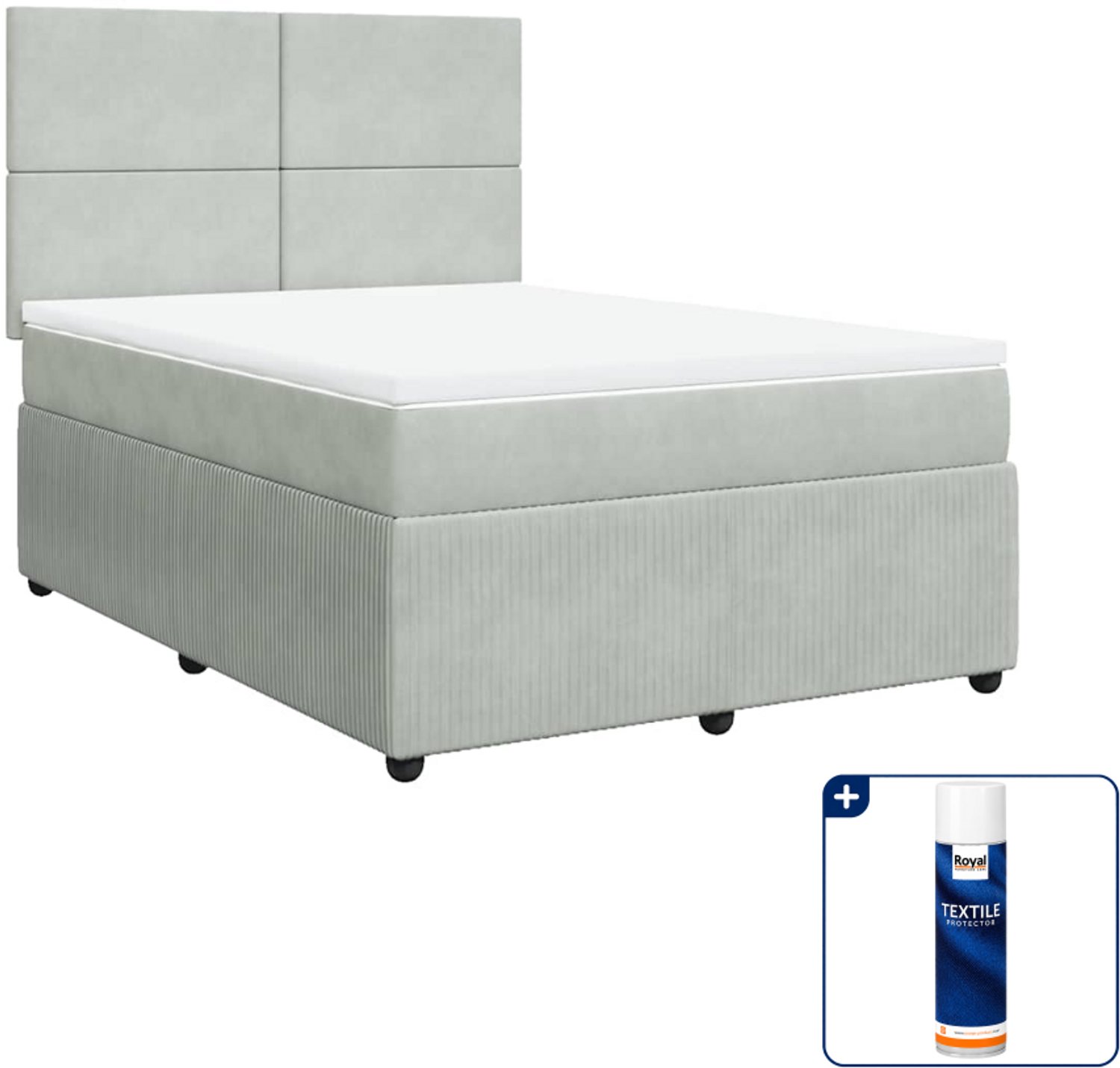 vidaXL Boxspring 140 x 190 cm - fluweel - lichtgrijs - Inclusief textielbeschermer 500 ml