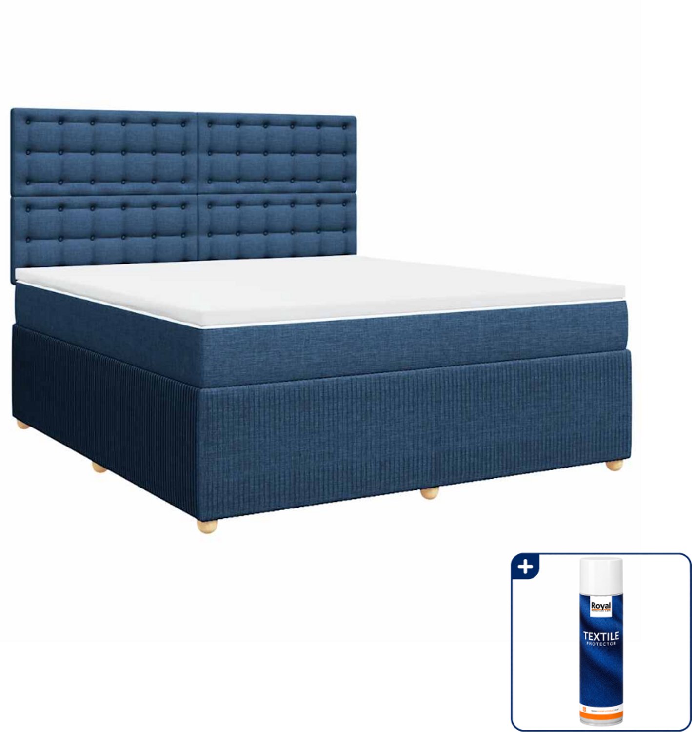vidaXL Kingsize boxspring met matras - 180 x 200 cm - blauw - Inclusief textielbeschermer 500 ml