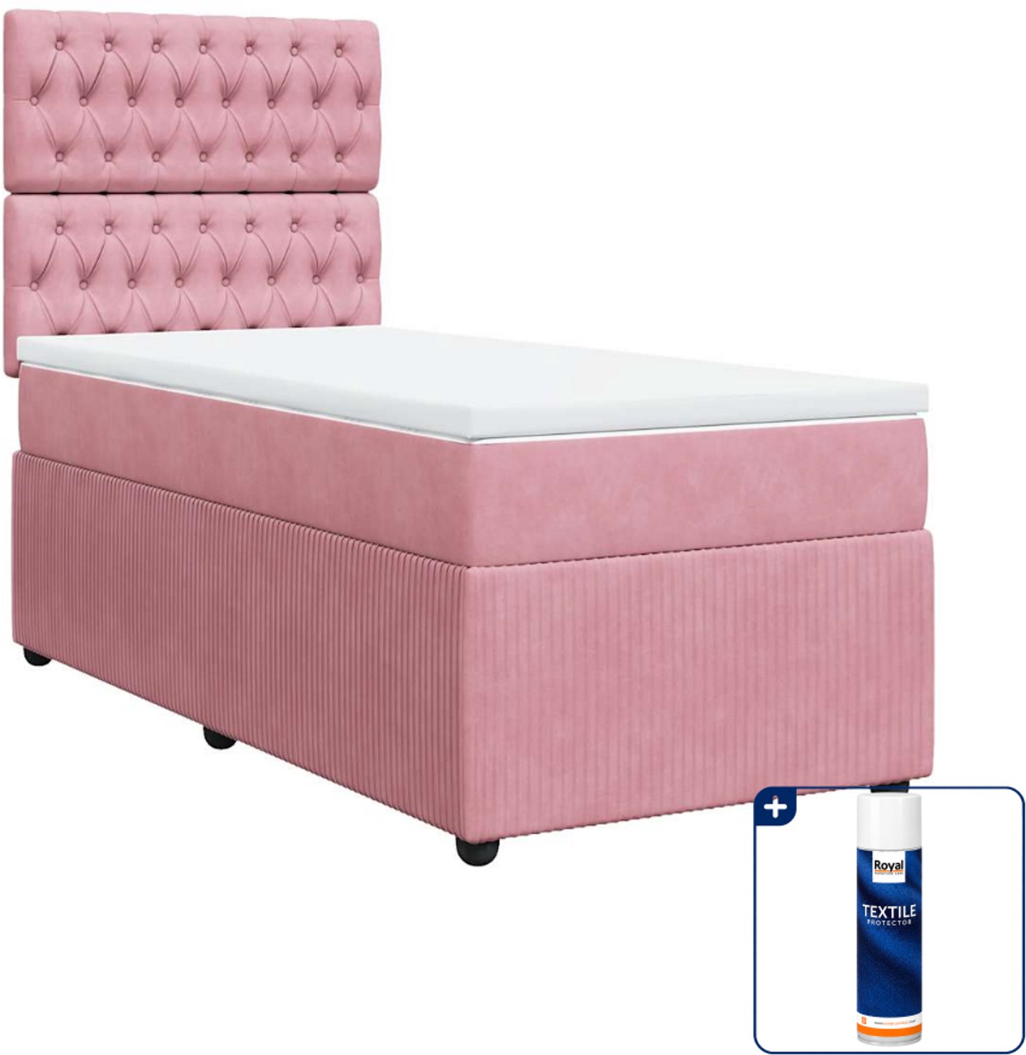 vidaXL boxspring met matras - 100 x 200 cm - fluweel - roze - Inclusief textielbeschermer 500 ml