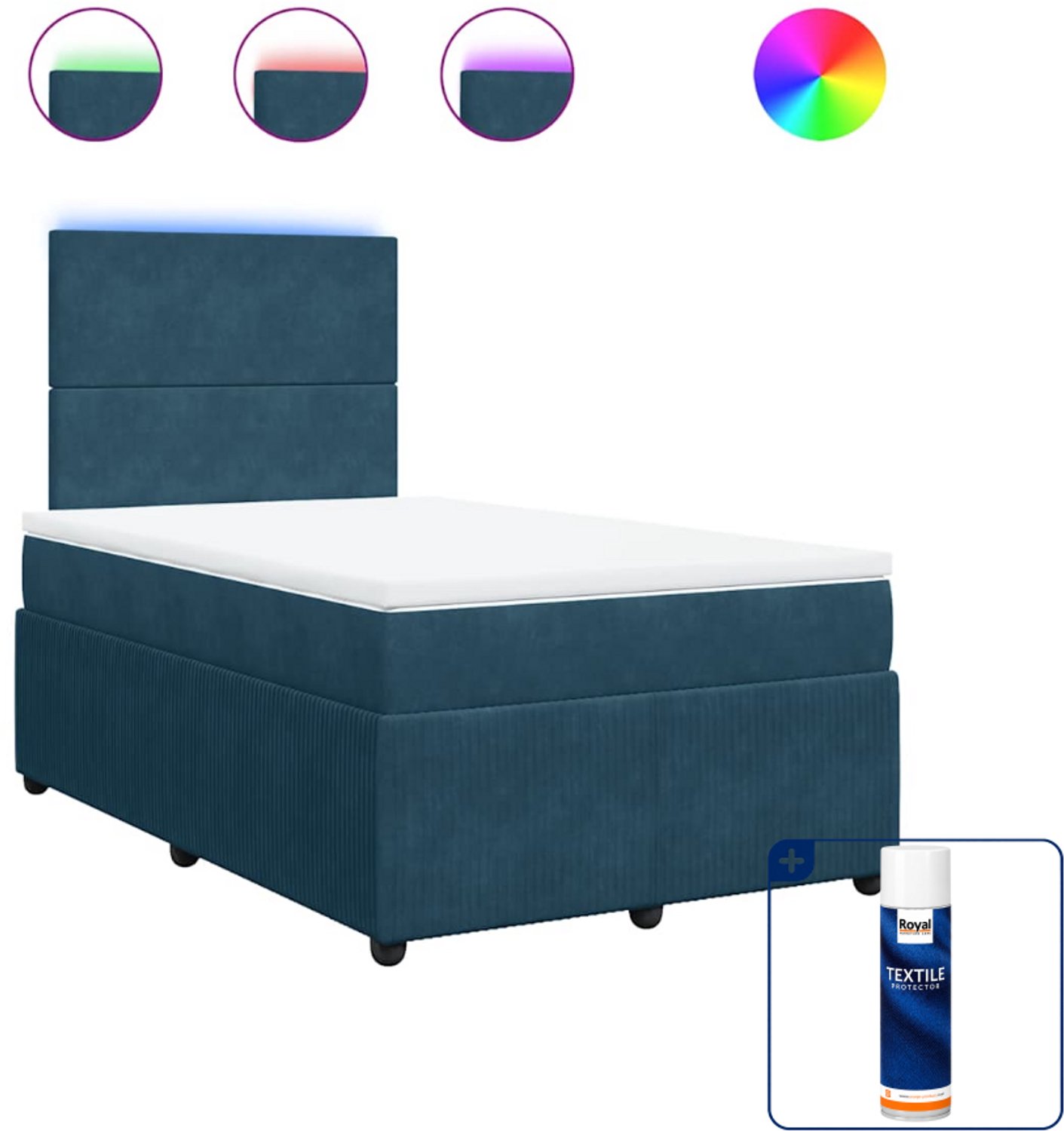 vidaXL boxspring met matras - 120 x 190 cm - fluweel - blauw - Inclusief textielbeschermer 500 ml Grijs