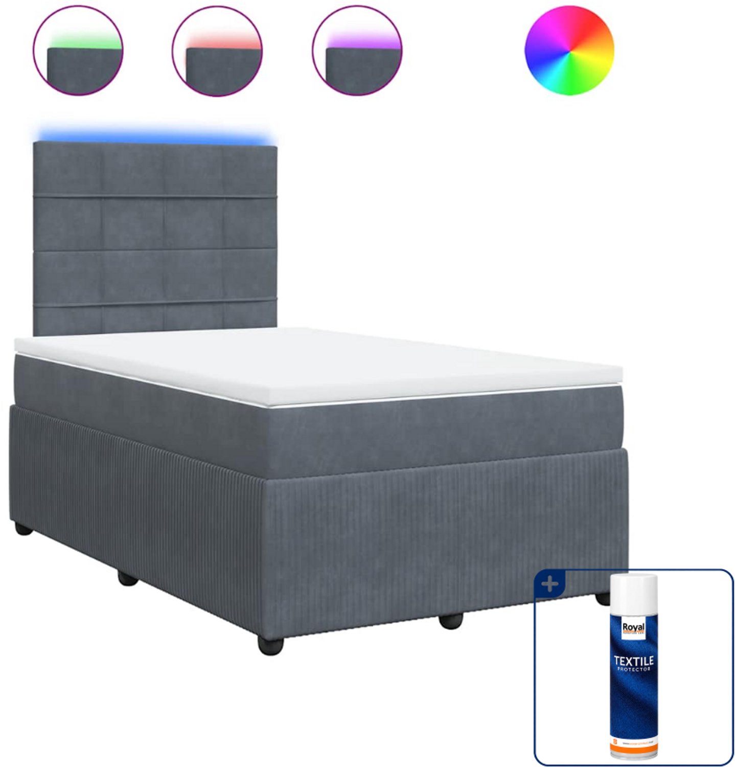 vidaXL boxspring met matras - 120 x 200 cm - fluweel - donkergrijs - Inclusief textielbeschermer 500 ml Wit