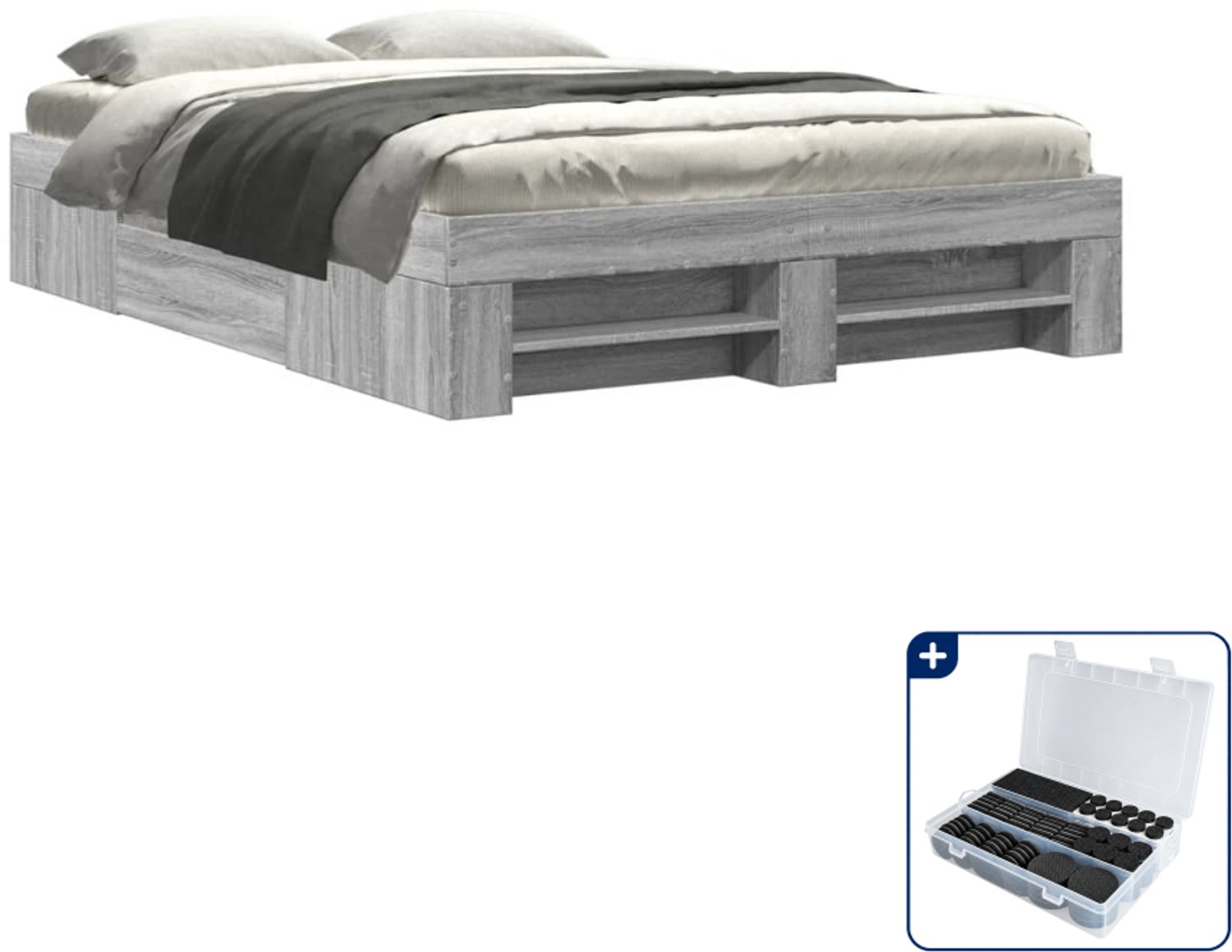 vidaXL bedframe - 140 x 190 cm - bewerkt hout - grijs sonoma eiken - Inclusief antikrasvilt 177-delig Bruin