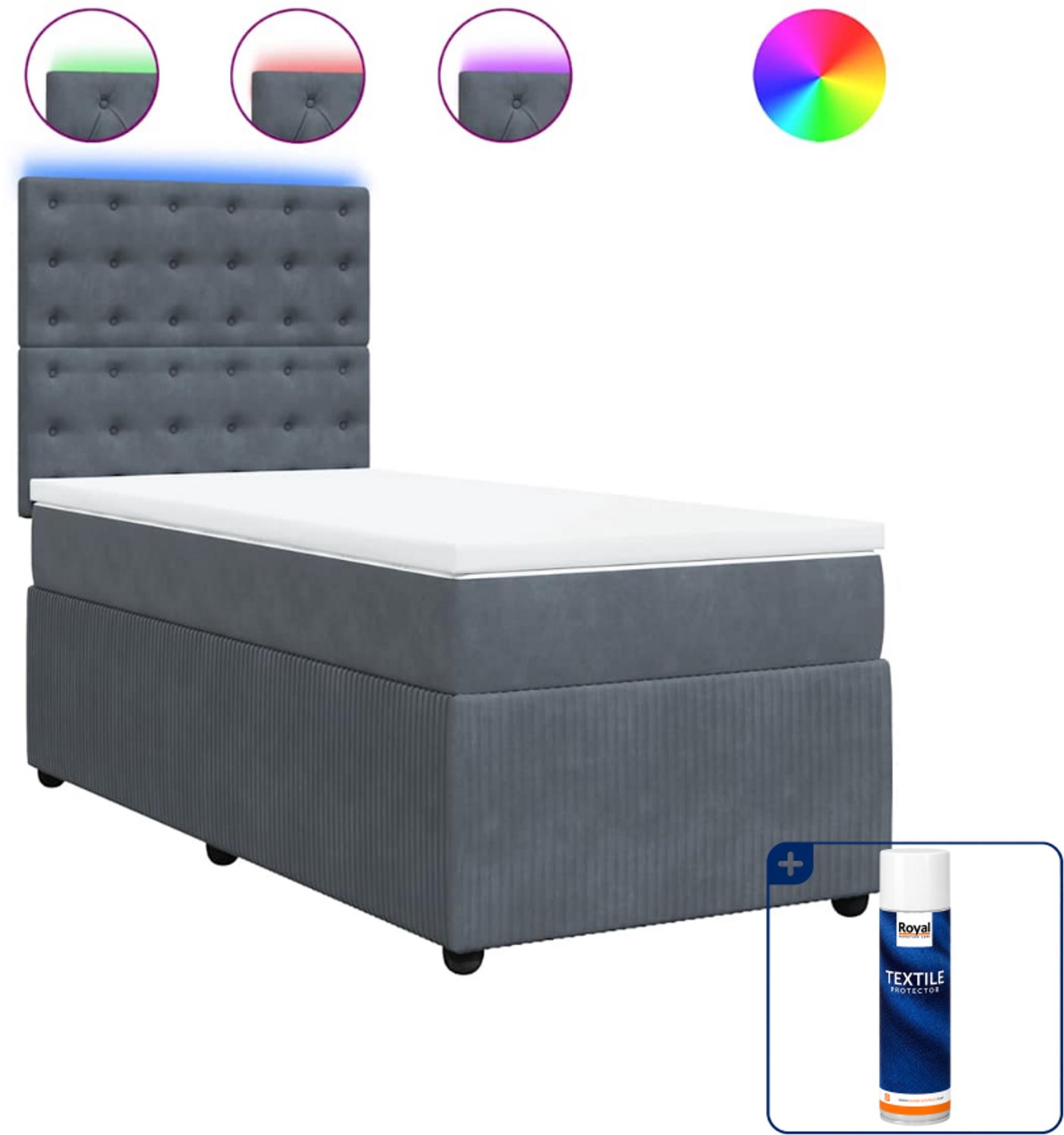 vidaXL boxspring met matras 80 x 200 cm - fluweel - donkergrijs - Inclusief textielbeschermer 500 ml