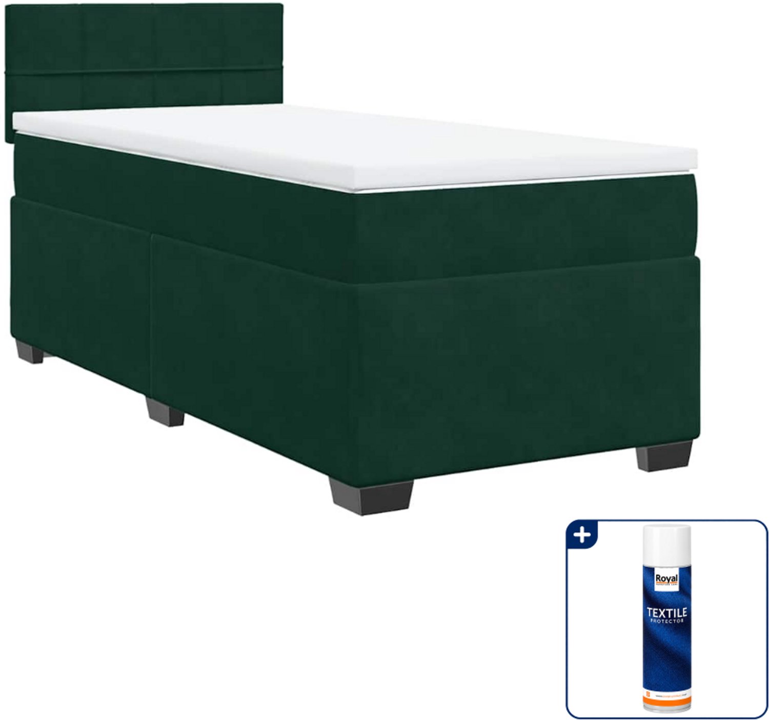vidaXL boxspring met matras - 80 x 200 cm - fluweel - donkergroen - Inclusief textielbeschermer 500 ml