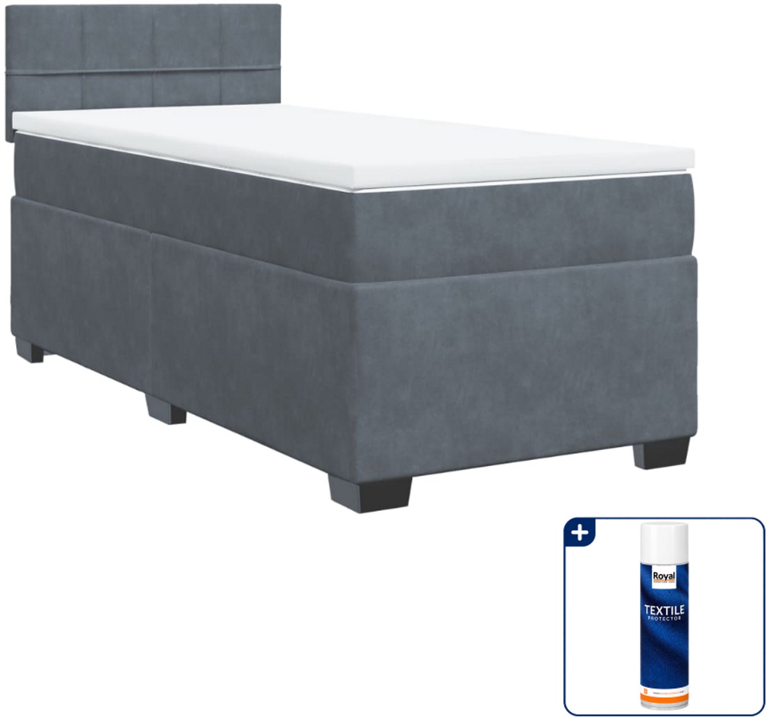 vidaXL boxspring met matras - 80 x 200 cm - fluweel - donkergrijs - Inclusief textielbeschermer 500 ml