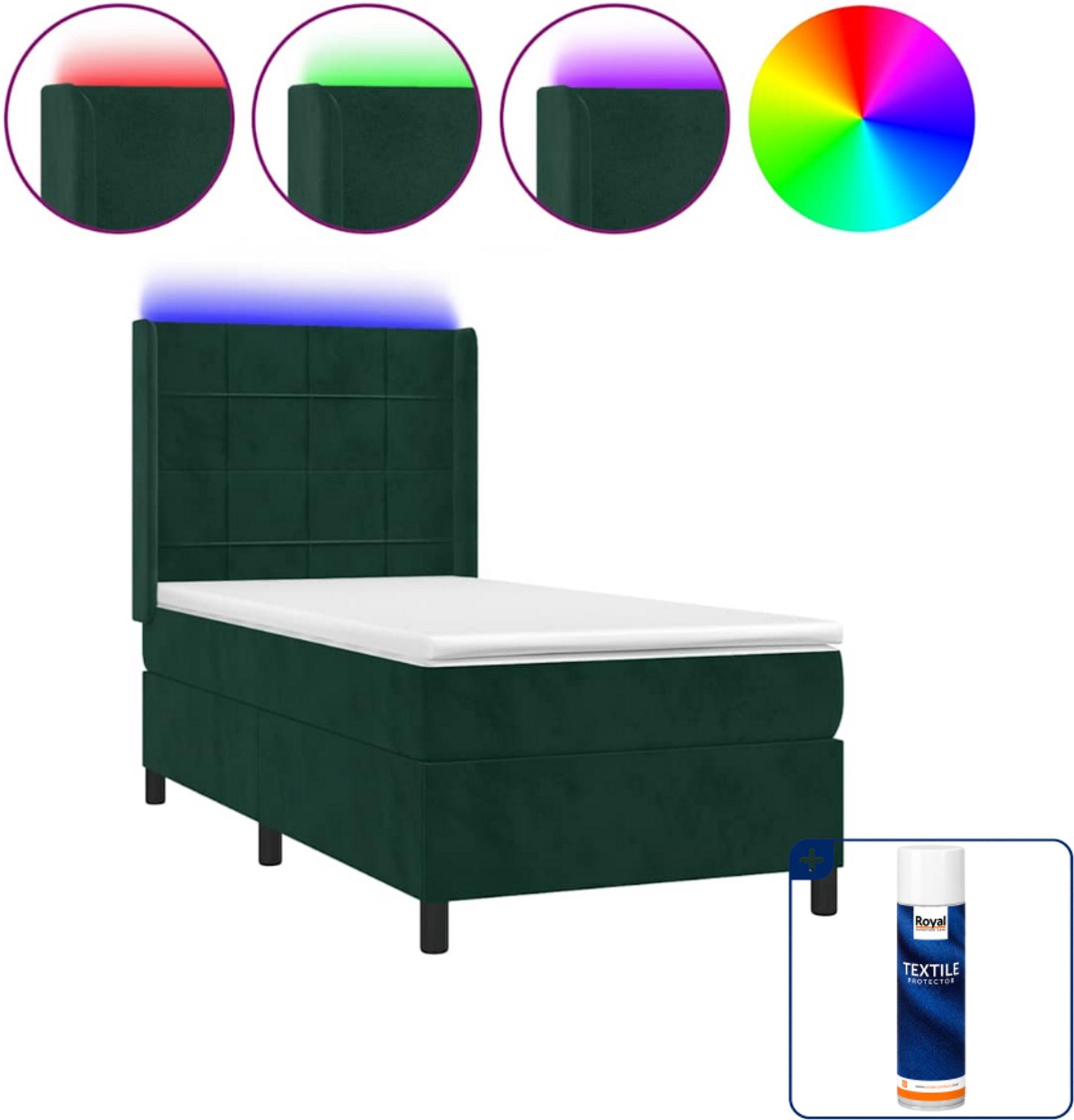 vidaXL boxspring met matras en led - 100 x 200 cm - fluweel - donkergroen - Inclusief textielbeschermer 500 ml