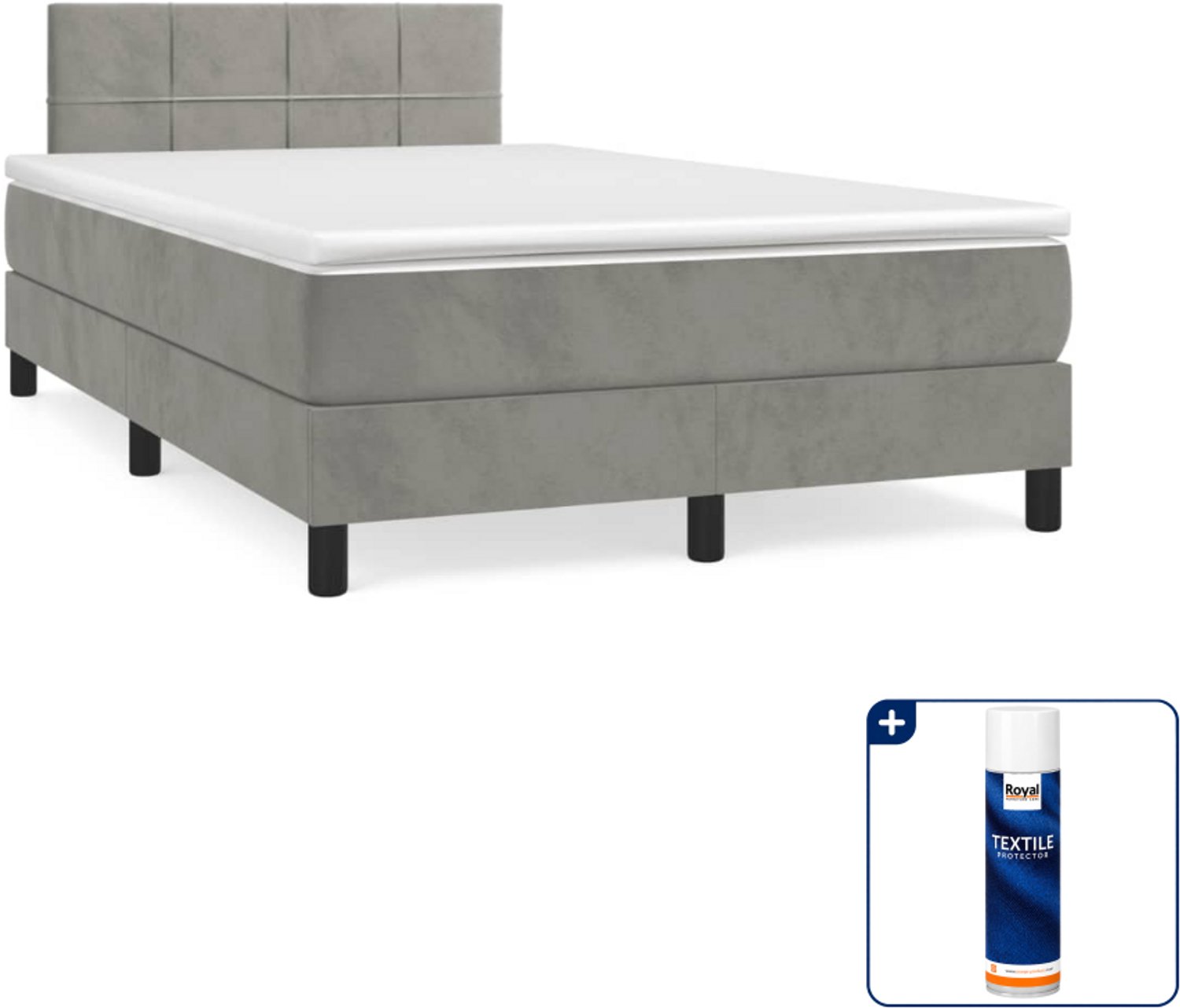 vidaXL boxspring met matras 120 x 200 cm - fluweel - lichtgrijs - Inclusief textielbeschermer 500 ml