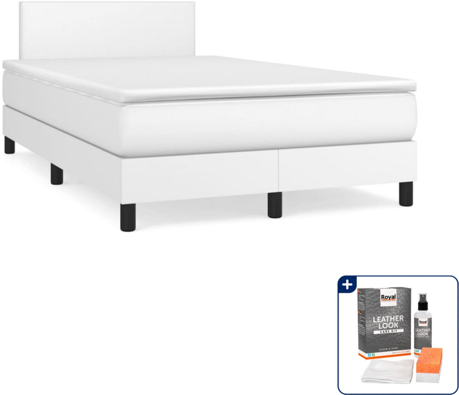 vidaXL boxspring met matras 120 x 200 cm - kunstleer - wit - Inclusief onderhoudsset voor kunstleer 150 ml