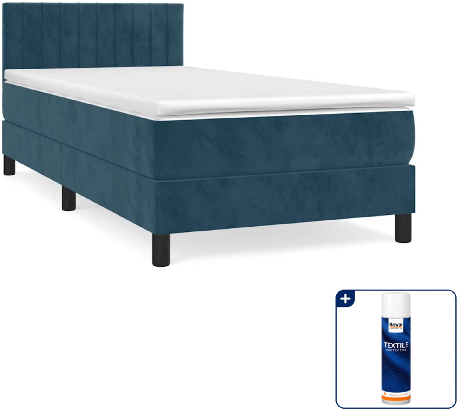 vidaXL boxspring met matras - 90 x 190 cm - fluweel - donkerblauw - Inclusief textielbeschermer 500 ml