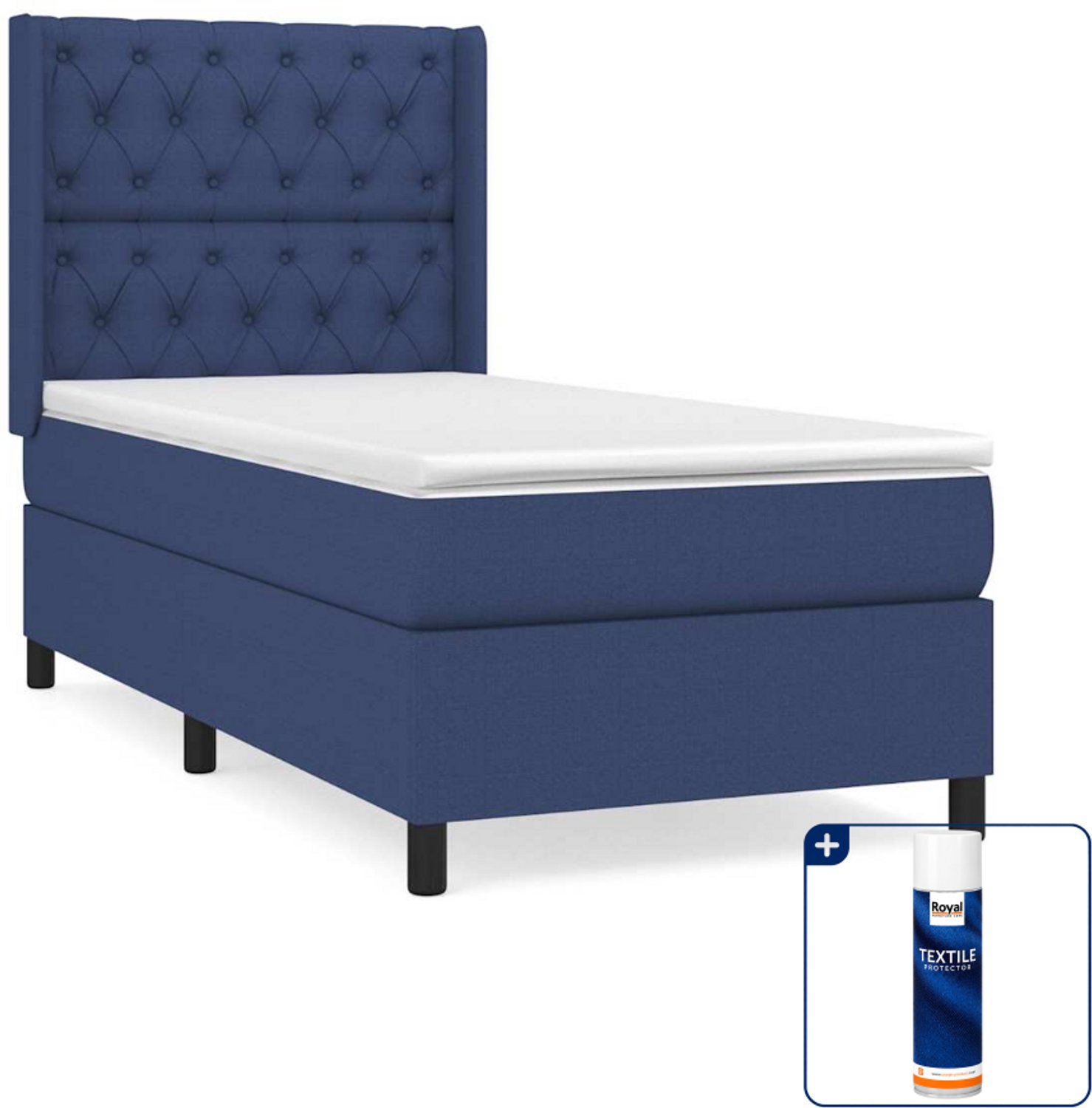 vidaXL boxspring met matras 80 x 200 cm - stof - blauw - Inclusief textielbeschermer 500 ml