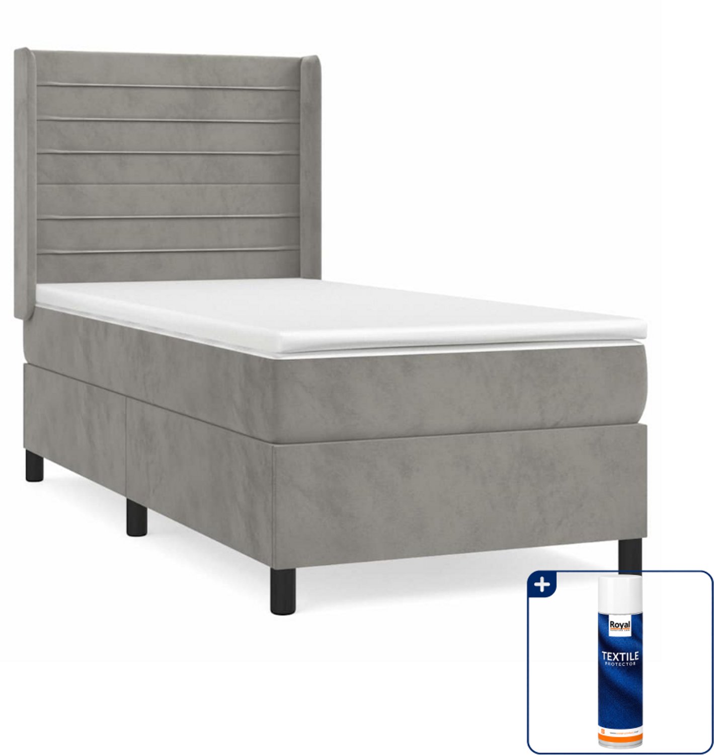 vidaXL Boxspring - 100 x 200 cm - fluweel - lichtgrijs - Inclusief textielbeschermer 500 ml