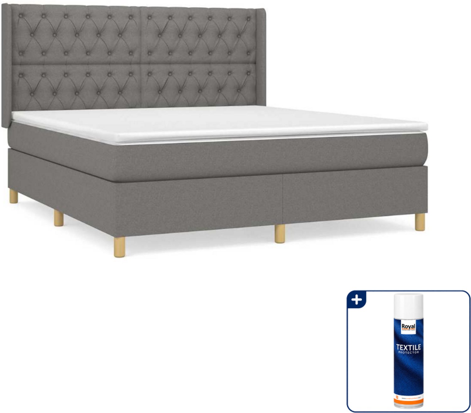 vidaXL boxspring met matras - Queensize - 160 x 200 cm - donkergrijs - Inclusief textielbeschermer 500 ml