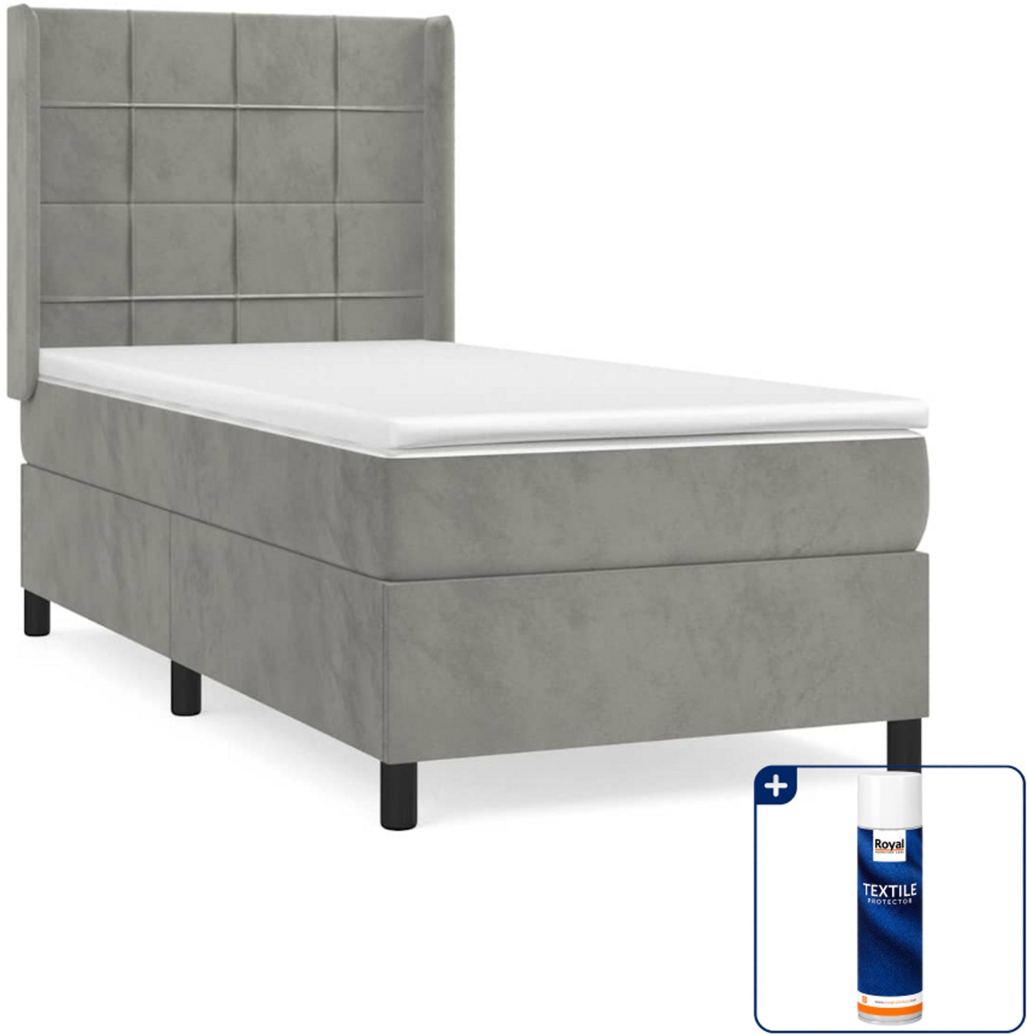 vidaXL boxspring met matras - 100 x 200 cm - fluweel - lichtgrijs - Inclusief textielbeschermer 500 ml
