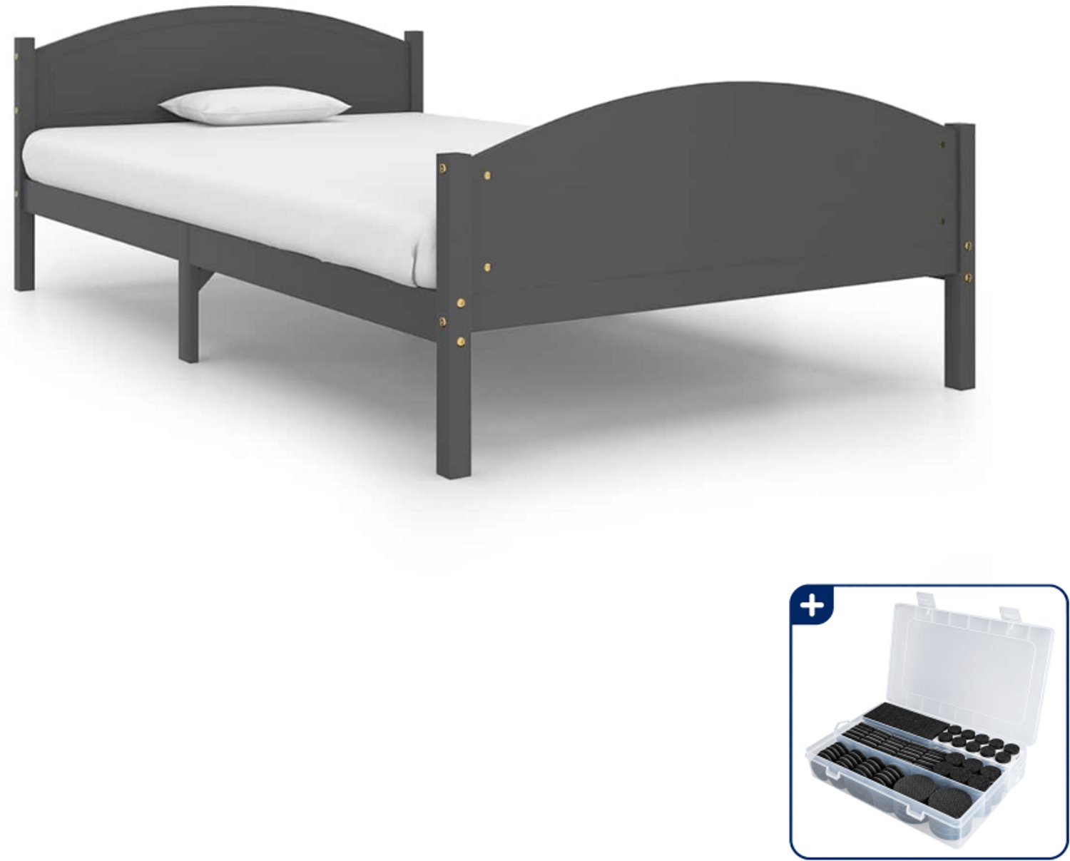 vidaXL Bedframe - 120 x 200 cm - massief grenenhout - donkergrijs - Inclusief antikrasvilt 177-delig