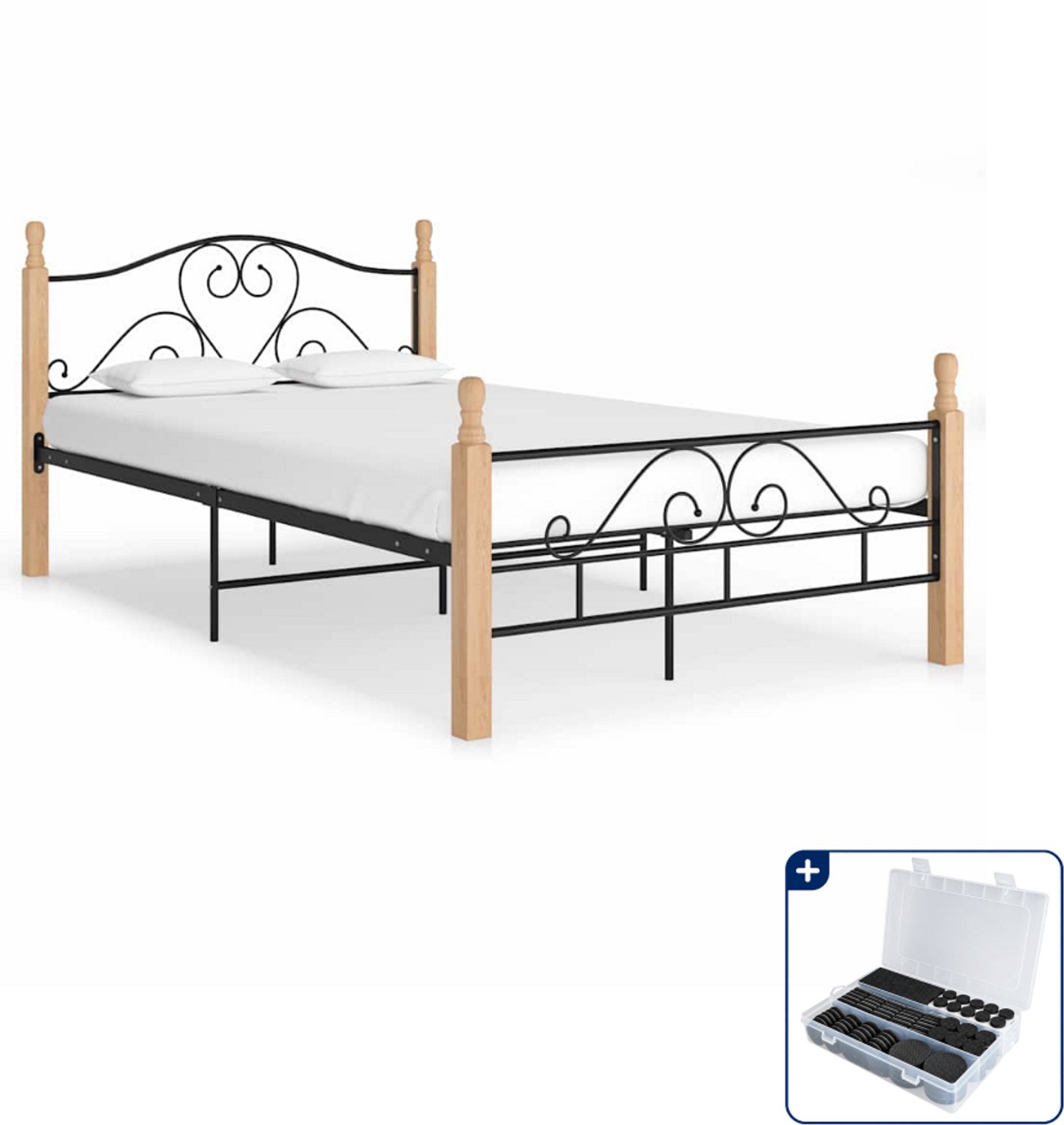 vidaXL bedframe - 120 x 200 cm - metaal en eikenhout - zwart - Inclusief antikrasvilt 177-delig
