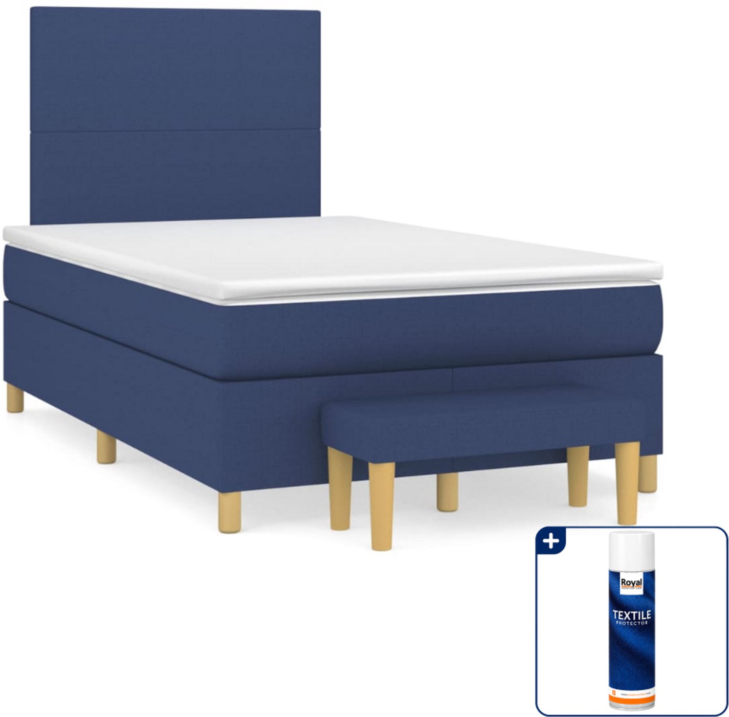 vidaXL boxspring met matras en bankje - 120 x 200 cm - blauw - Inclusief textielbeschermer 500 ml