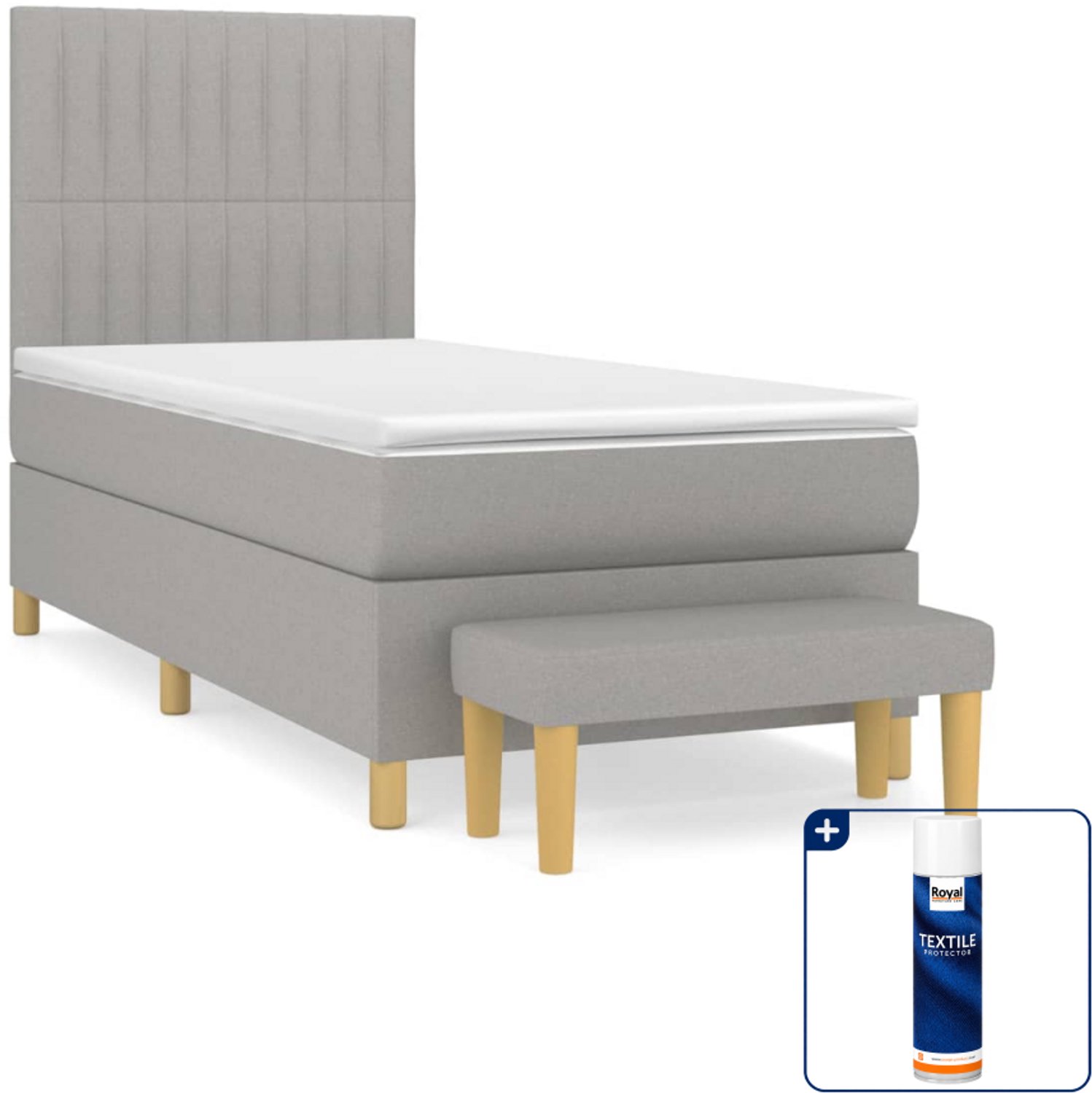 vidaXL boxspring met matras en bankje - 90 x 200 cm - lichtgrijs - Inclusief textielbeschermer 500 ml