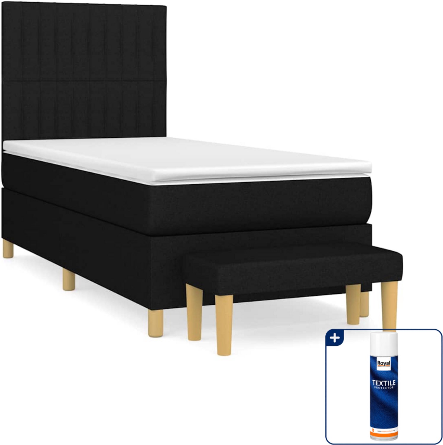 vidaXL boxspring met matras en bankje - 100 x 200 cm - zwart - Inclusief textielbeschermer 500 ml