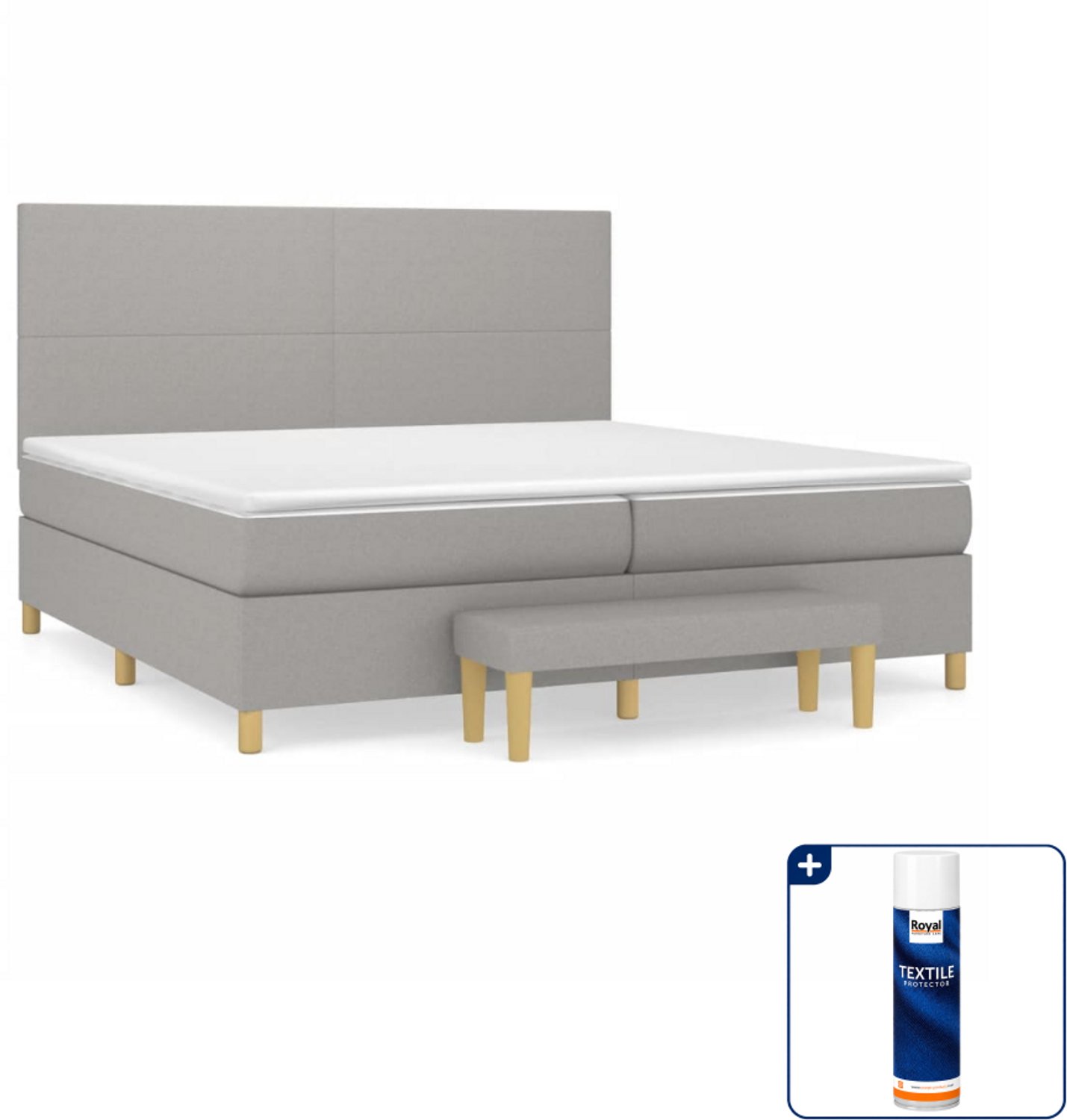 vidaXL boxspring met matras en bankje - 200x200 cm - lichtgrijs - Inclusief textielbeschermer 500 ml